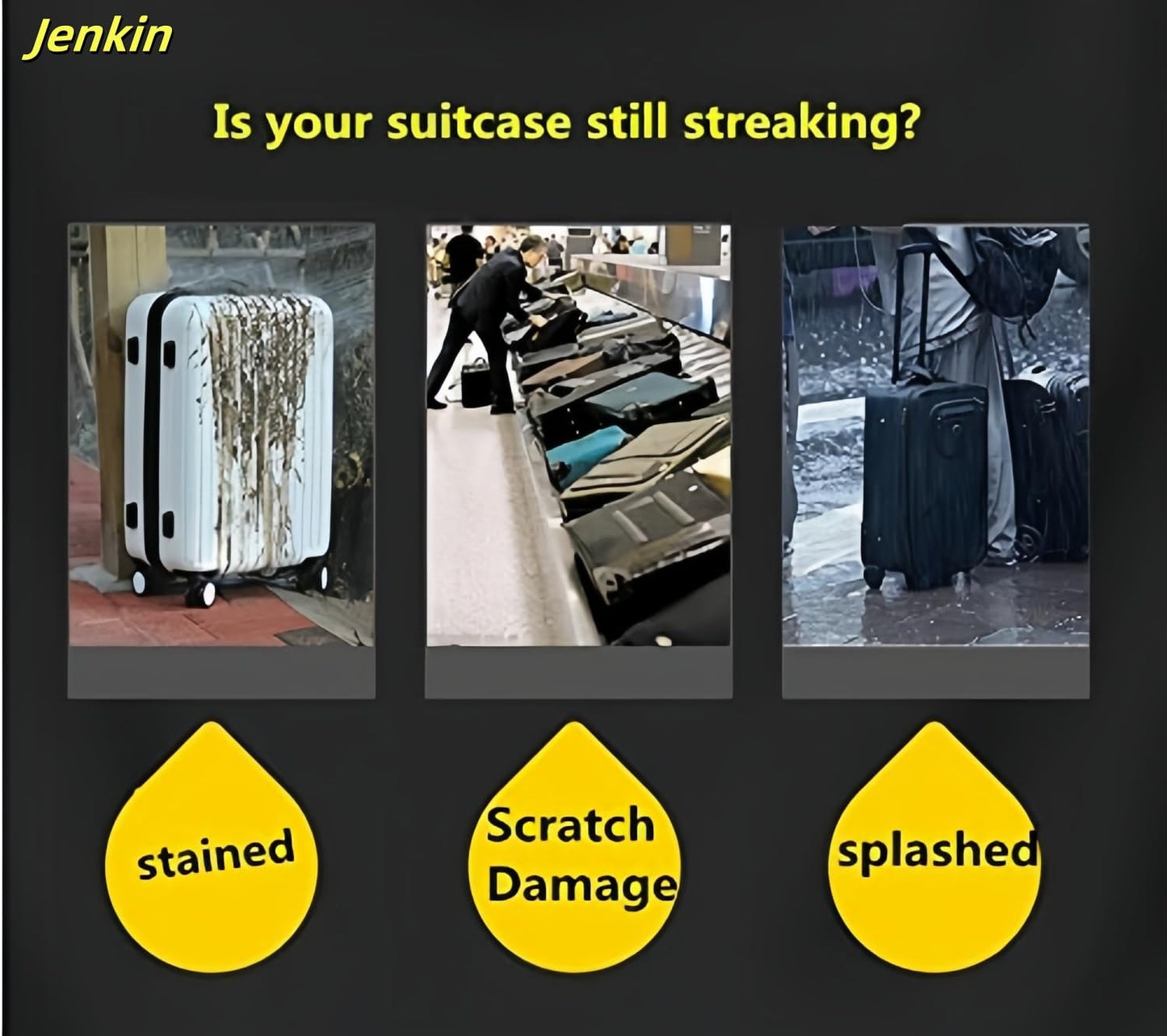 JenKin Luggage Protector Suitcase Cover PVC Waterproof Travel Suitcase Fits Most 20" to 30" (20" (13.8" L x 9.1" W x 20.9" H)) JenKin