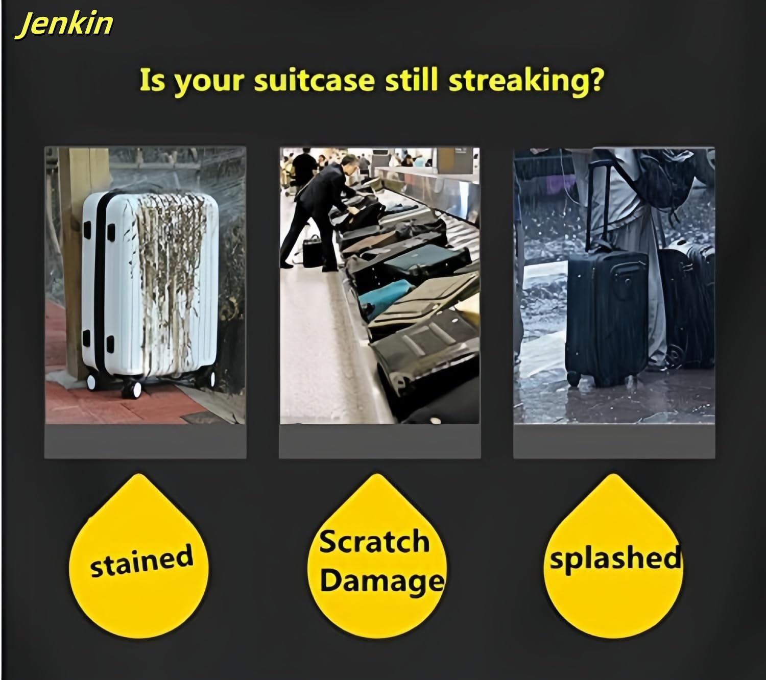 JenKin Luggage Protector Suitcase Cover PVC Waterproof Travel Suitcase Fits Most 20" to 30" (20" (13.8" L x 9.1" W x 20.9" H)) JenKin