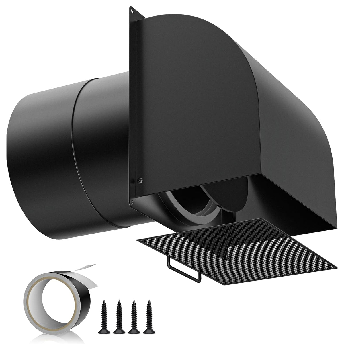 [Upgraded] Hon&Guan 6 Inch Hooded Wall Vent with Magnetic Seal Flap and Removable Mesh, Arc-Shaped 6'' Exhaust Vent Cover Cap for Kitchen Range Hood/Dryer/Bathroom Exhaust(Galvanized Steel, Black) Hon&Guan