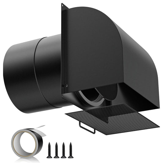 [Upgraded] Hon&Guan 6 Inch Hooded Wall Vent with Magnetic Seal Flap and Removable Mesh, Arc-Shaped 6'' Exhaust Vent Cover Cap for Kitchen Range Hood/Dryer/Bathroom Exhaust(Galvanized Steel, Black) Hon&Guan