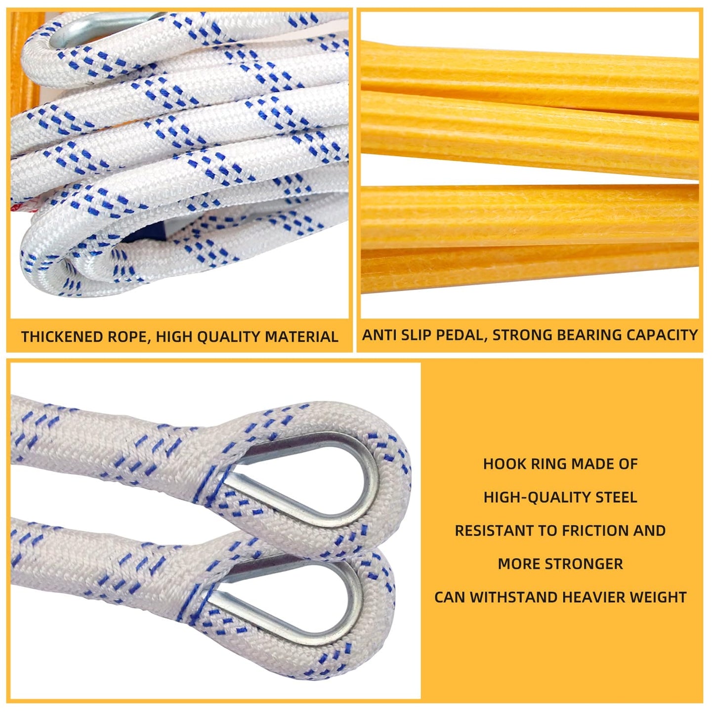 Emergency Fire Escape Ladder,Flame Resistant Safety Rope Ladder with Hooks10FT/13FT/16FT/26FT/32FT/49FT,Fast to Deploy,Easy to Store Withstand Weight up to 2000 pounds(10FT) ATswzyzz