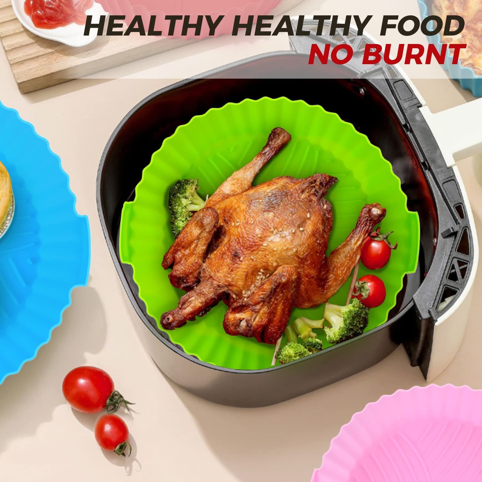 Buauty 3 Pack Air Fryer Silicone Liners 8inch Air Fryer Silicone Pot Reusable Food Grade Silicone Airfryer Liners Baking Tray Basket Accessories Replacement of Flammable Disposable Parchment Paper ebuys