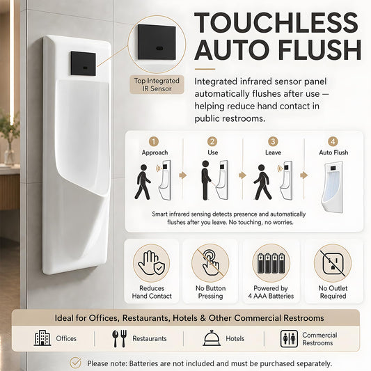 Heliosrider Automatic Sensor Urinal for Men, Wall-Mounted, White Heliosrider