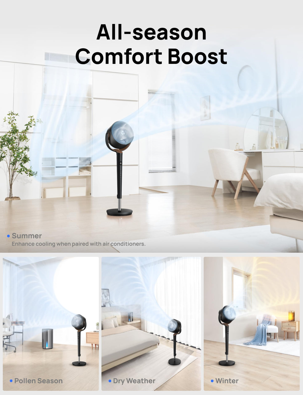 DREO Fan for Bedroom, 120° Oscillating Standing Fan, Quiet Floor Fan with DC Motor, Pedestal Fan for Room, 9 Speeds, 4 modes, 120° Manual Vertical, 37-42" Adjustable Height, 9H Timer, Dark Gray DREO