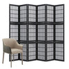 Room Divider with Shelves, 66.9-Inch Tall Japanese Shoji Style Wood Screen with Double Hinges for Home Office Decoration (6 Panels, Black)