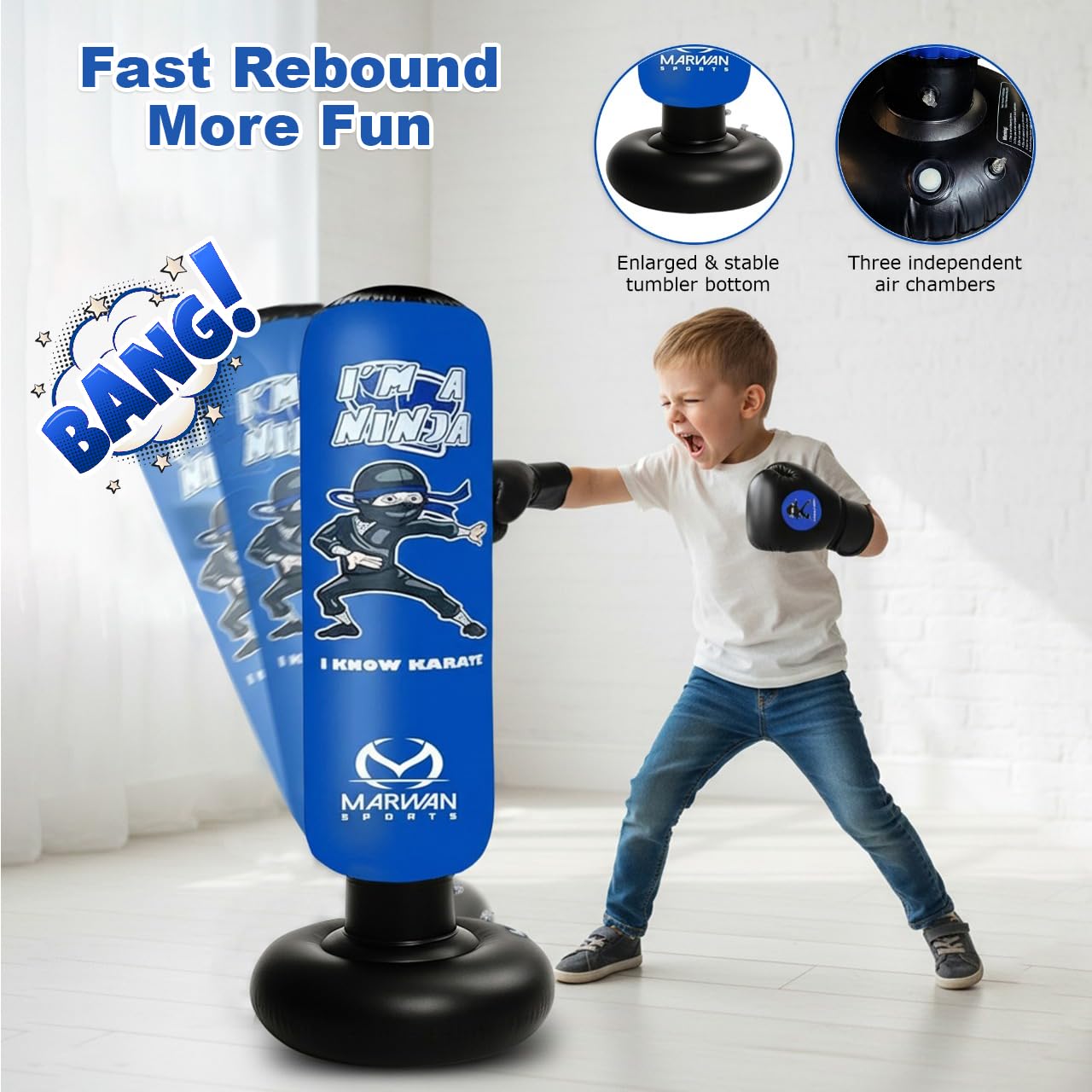 Marwan Sports Inflatable Punching Bag for Kids – 5-in-1 Birthday Set with Gloves, Pump & Fast Rebound – Fun Active Toy for Boys Ages 4-12 EBUYSTT