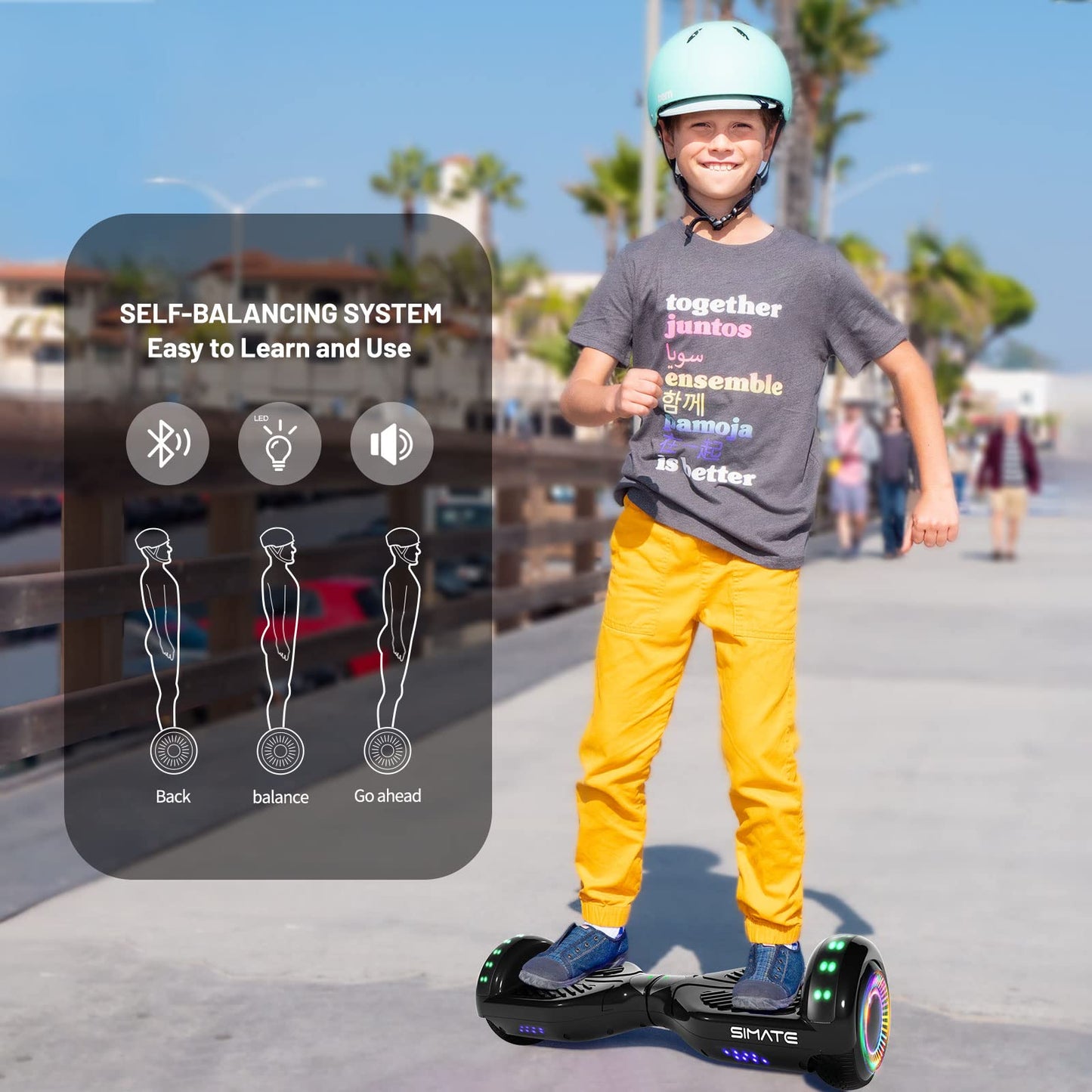 SIMATE Hoverboard, Bluetooth All Terrain Hover Boards with LED Lights and APP Control, Gifts for Kids Adults Girls Boys, for All Ages SIMATE