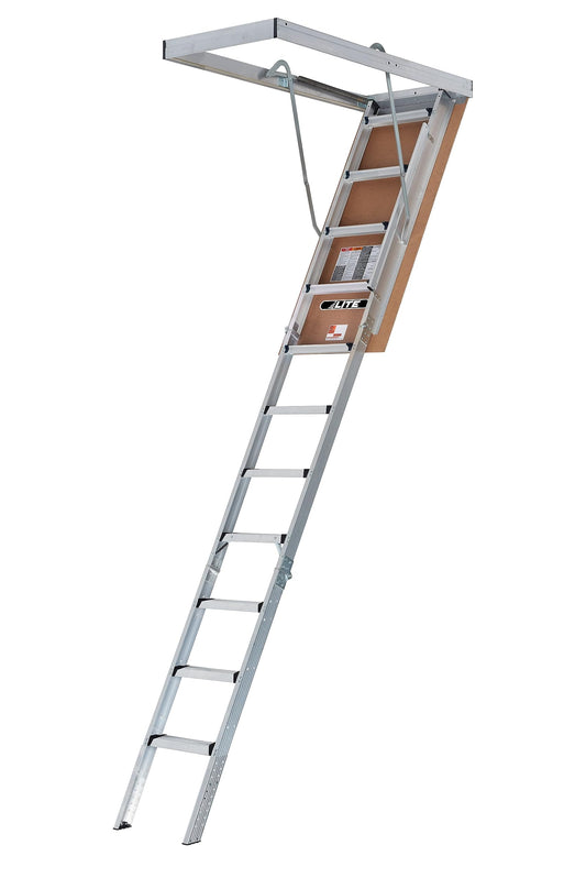 LITE 10-Foot Aluminium Attic Ladder 56" W x 22.5" H, 375-Pound Load Capacity, Type IAA, AP2240MS ebuys