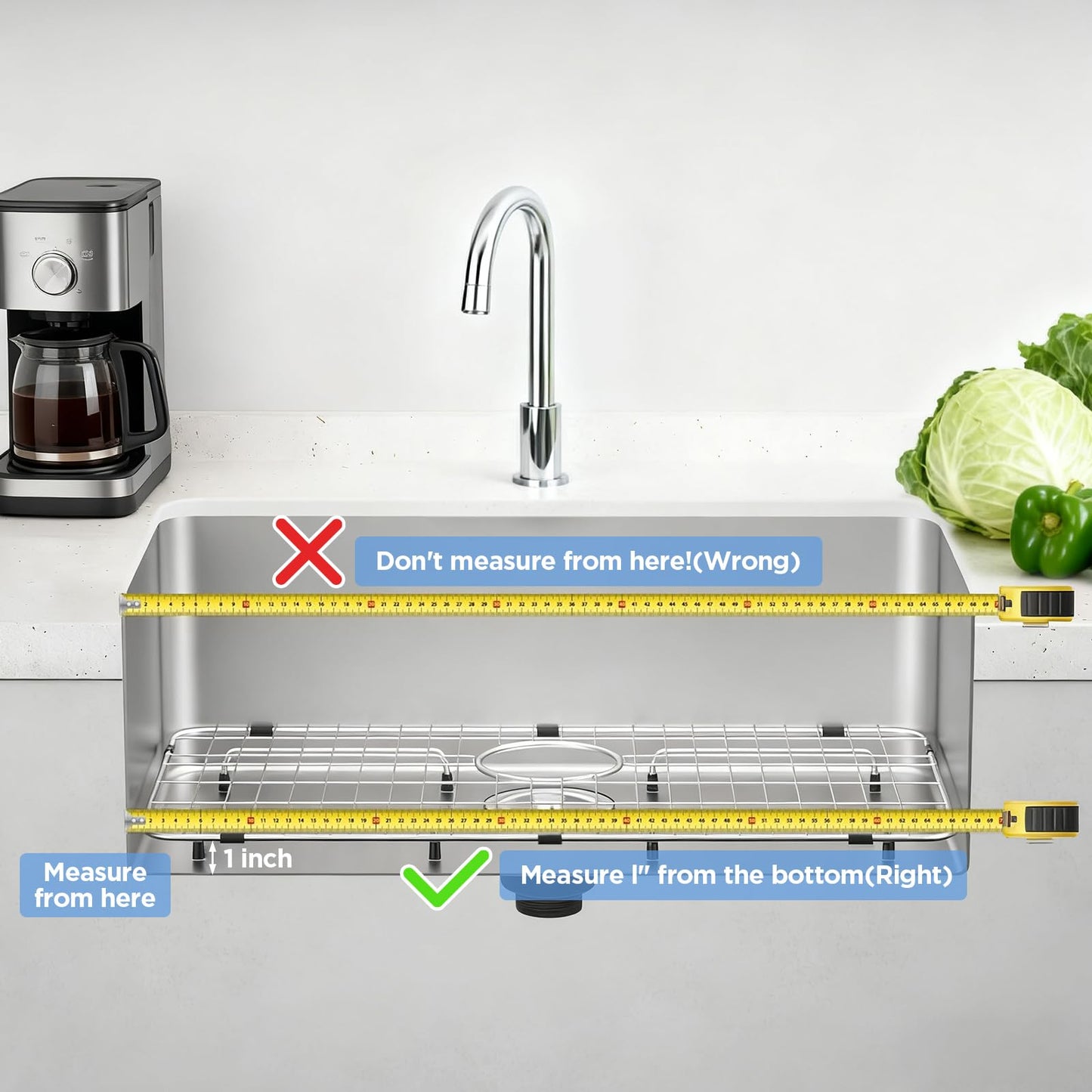 Sanycasa Stainless Steel Kitchen Sink Grid – 24-3/4” x 15-5/8” Sink Protector for Single Bowl Sinks – Rear Drain with Corner Radius 3/8", Durable Sink Grate & Drying Rack for Glassware SANYCASA