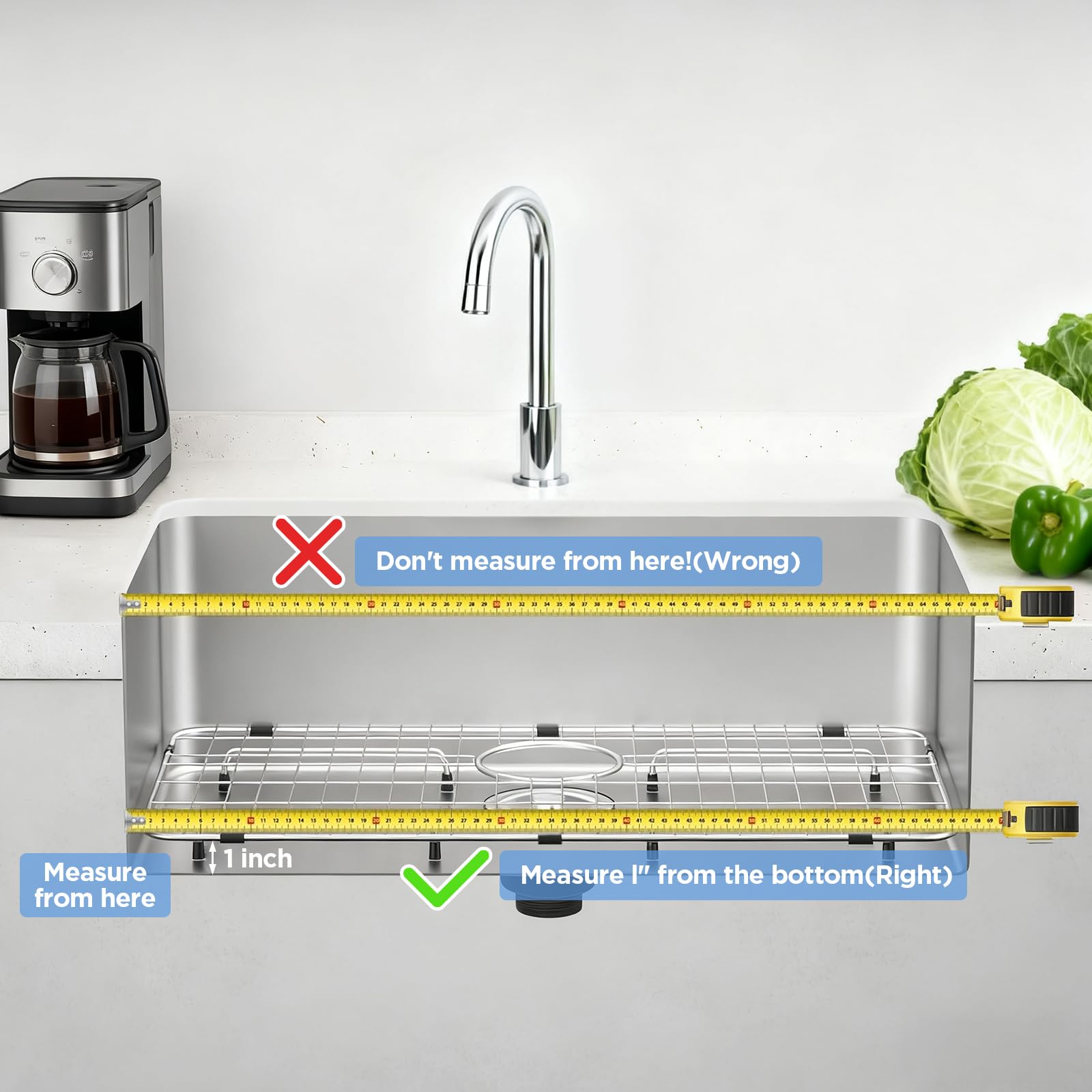 Sanycasa Stainless Steel Kitchen Sink Grid – 24-3/4” x 15-5/8” Sink Protector for Single Bowl Sinks – Rear Drain with Corner Radius 3/8", Durable Sink Grate & Drying Rack for Glassware SANYCASA