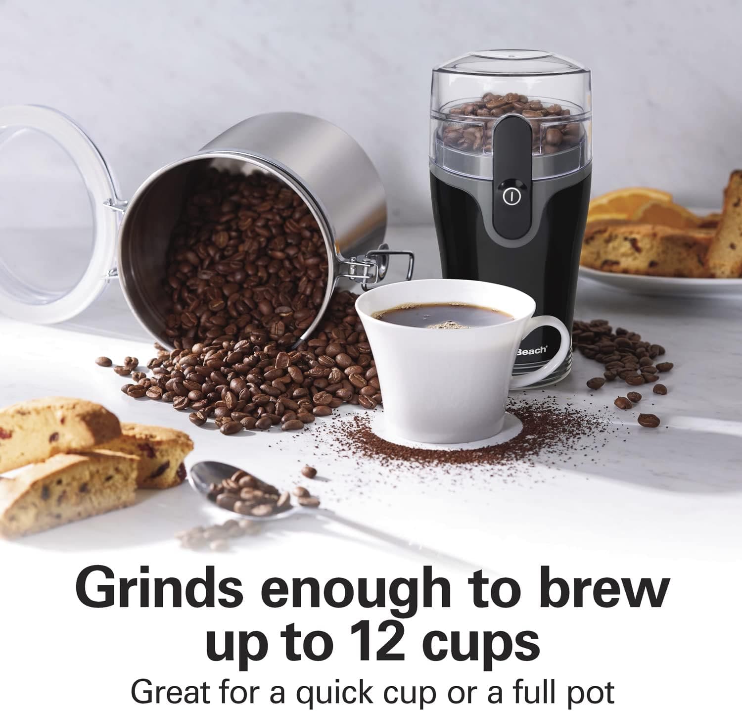 Hamilton Beach Fresh Grind Electric Coffee Grinder - Removable Chamber, Makes up to 12 Cups - Black - Makes it easy to enjoy the taste of freshly ground coffee every morning without a lot of messy cleanup - 80335R Argos Distributors