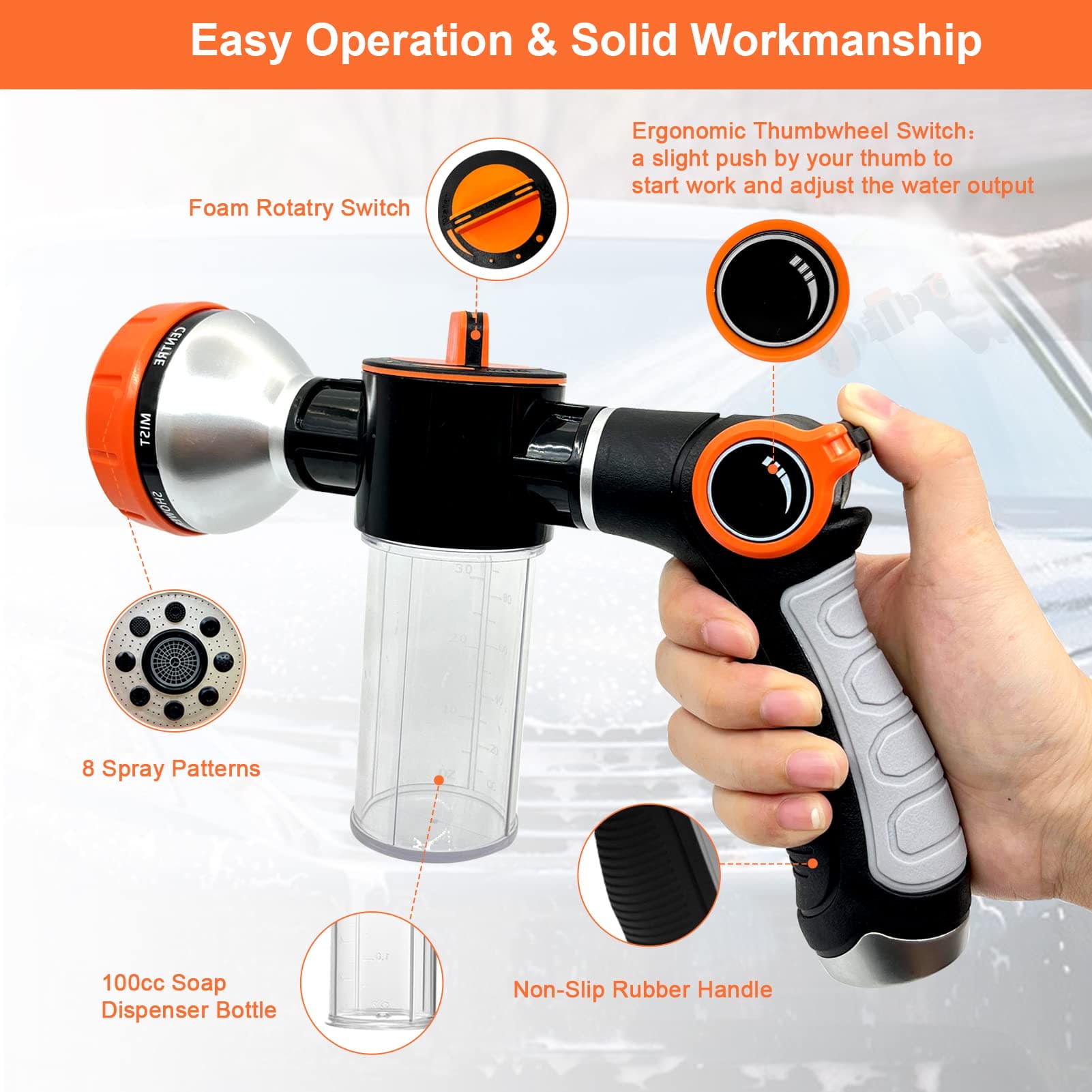 Dog Washing Hose Attachment,High Pressure Garden Hose Nozzle 8 Spray Patterns with Soap Dispenser Bottle for Watering Plants,Dog Nozzle Spray Pet Shower Bath Tool SENEMO