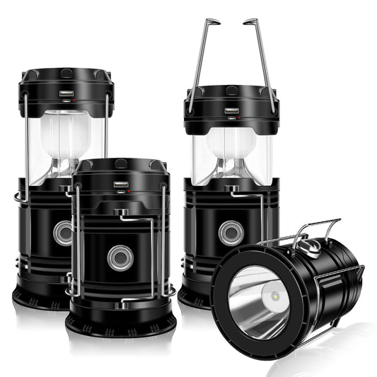 DIBMS 4-Pack Solar Camping Lantern, Collapsible LED Solar USB Rechargeable Lantern Flashlight Emergency Hanging Lights for Camping Hurricanes Power Outages Indoor Outdoor DIBMS