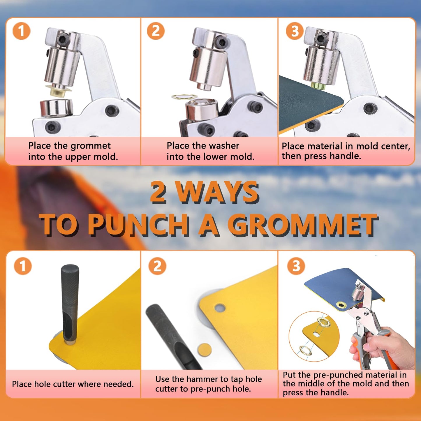 ZAPSIFOU Grommet Tool Kit with 200 Sets 3/8 Inch 10mm Grommets, Heavy Duty Grommet Kit, Grommets Pucher with Hole Punch and Eyelets, Eyelet Pliers Kit for Tarp, Fabric, Banner, Canvas, Leather ZAPSIFOU