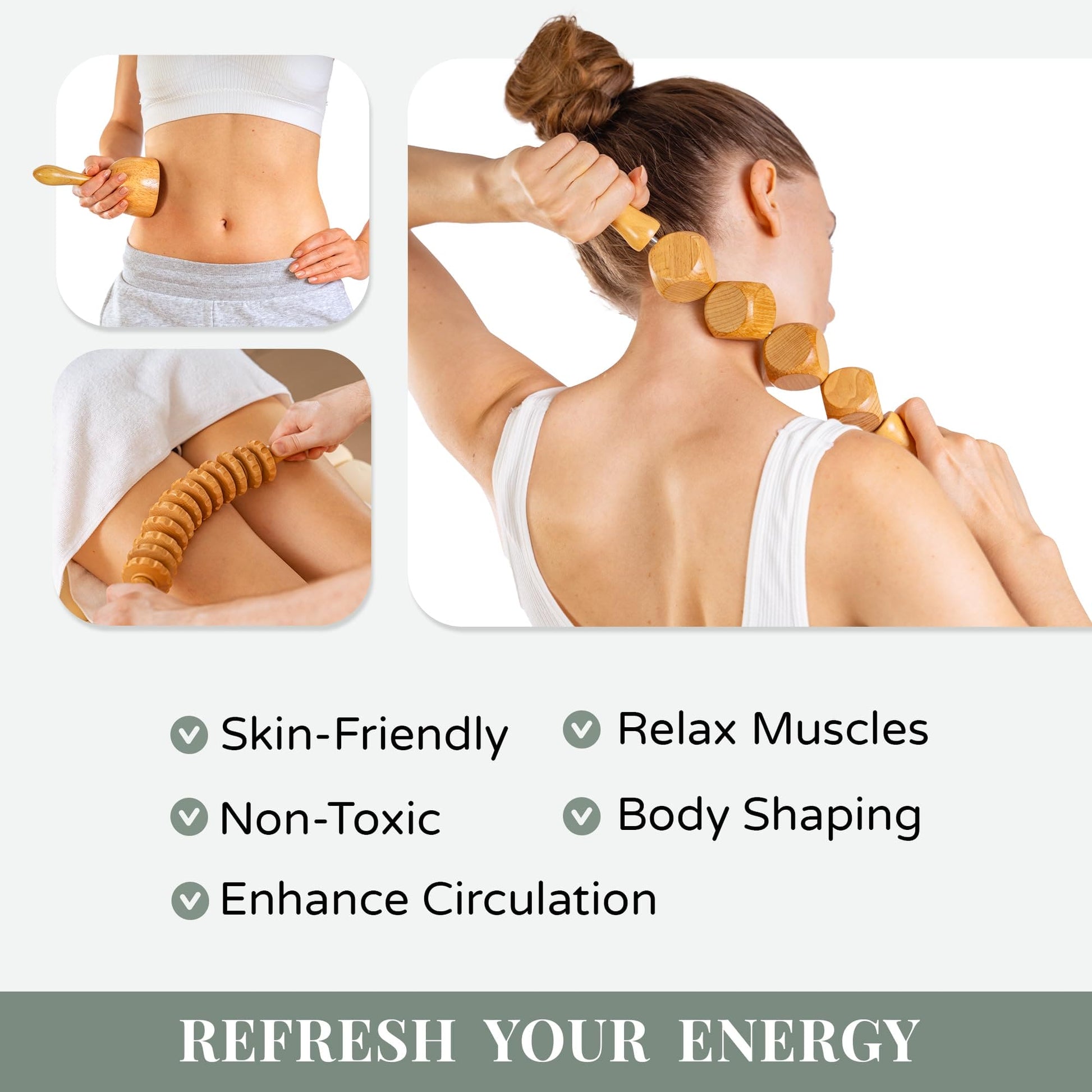 4 PCS Wood Therapy Massage Tools - Professional Maderoterapia Kit for Body Sculpting, Improving Circulation, and Muscle Relaxation YOOLZI