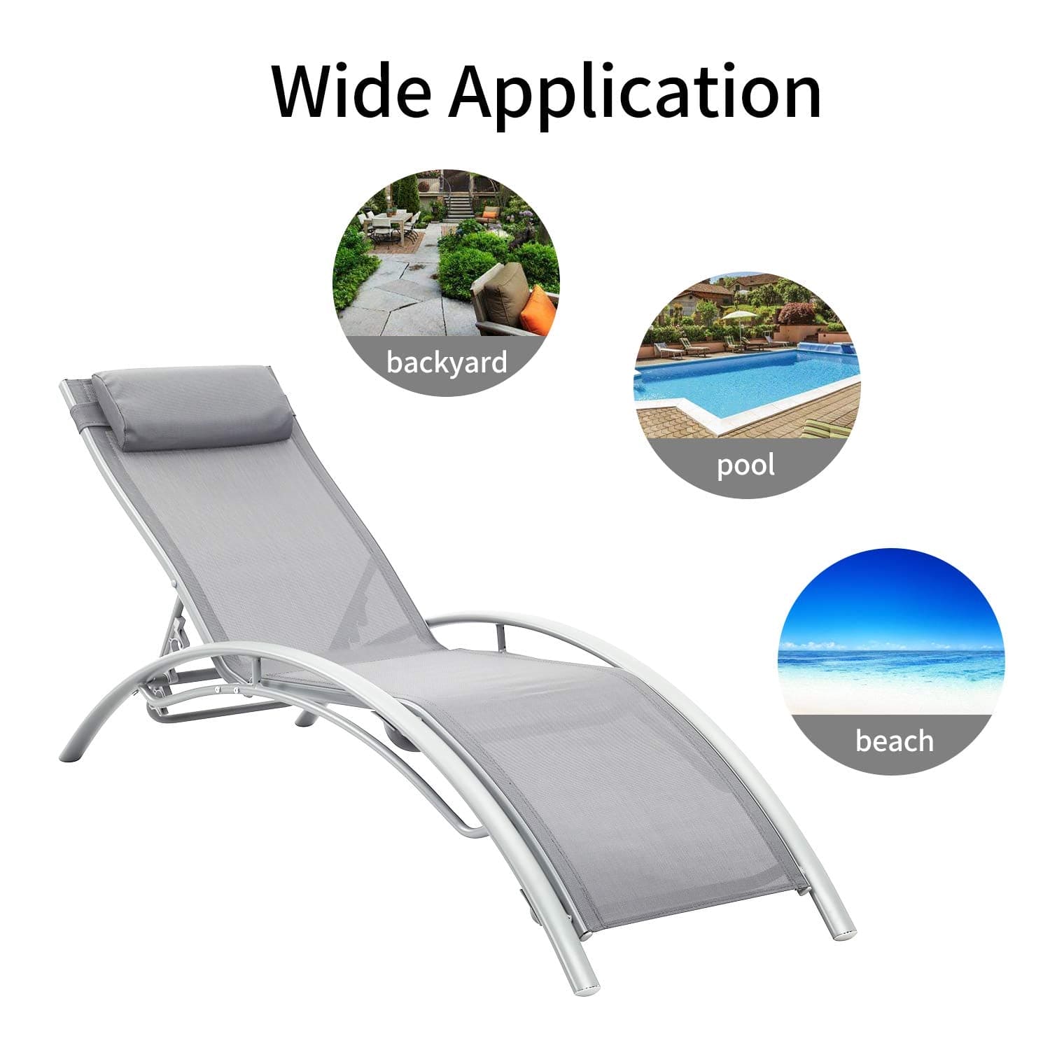 Outdoor Patio Lounge Chairs Aluminum Pool Chaise Lounges Adjustable for All Weather for Beach Backyard（2-Pack Gray ebuys