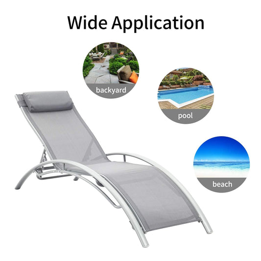 Outdoor Patio Lounge Chairs Aluminum Pool Chaise Lounges Adjustable for All Weather for Beach Backyard（2-Pack Gray ebuys