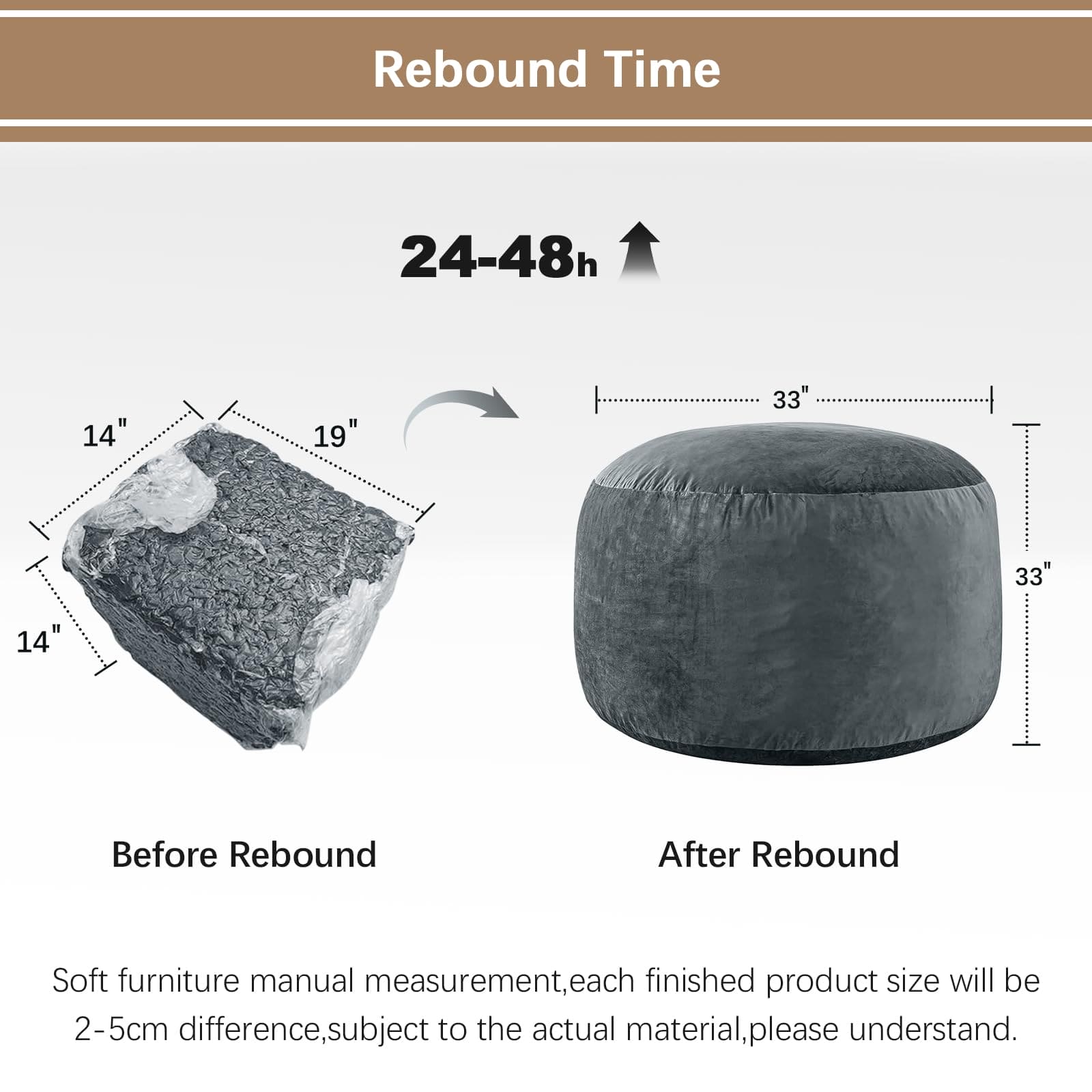 Bean Bag Chairs for Adults - 3' Memory Foam Furniture BeanBag Chair - Kids/Teens Sofa with Soft Micro Fiber Cover - Round Fluffy Couch for Living Room Bedroom College Dorm - 3 ft, Grey ebuys