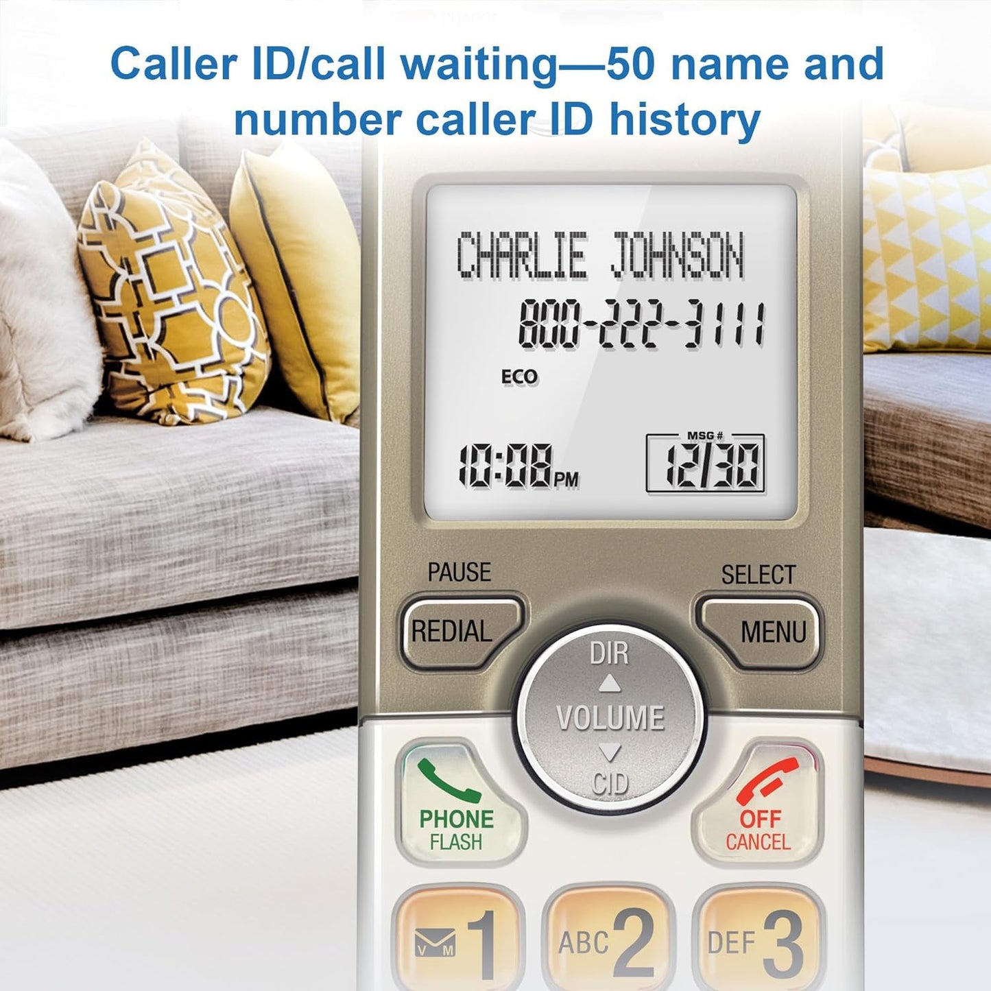 AT&T EL52313 3-Handset Cordless Phone with Answering System & Extra-large Backlit Keys, Light champagne, 3 Handsets AT&T