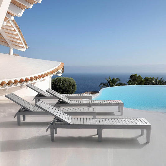 Nestl Patio Chairs - Waterproof Outdoor Chaise Lounge Chair, Set of 4 Adjustable Lawn Chairs, Lightweight Grey Chaise Lounge Outdoor ebuys