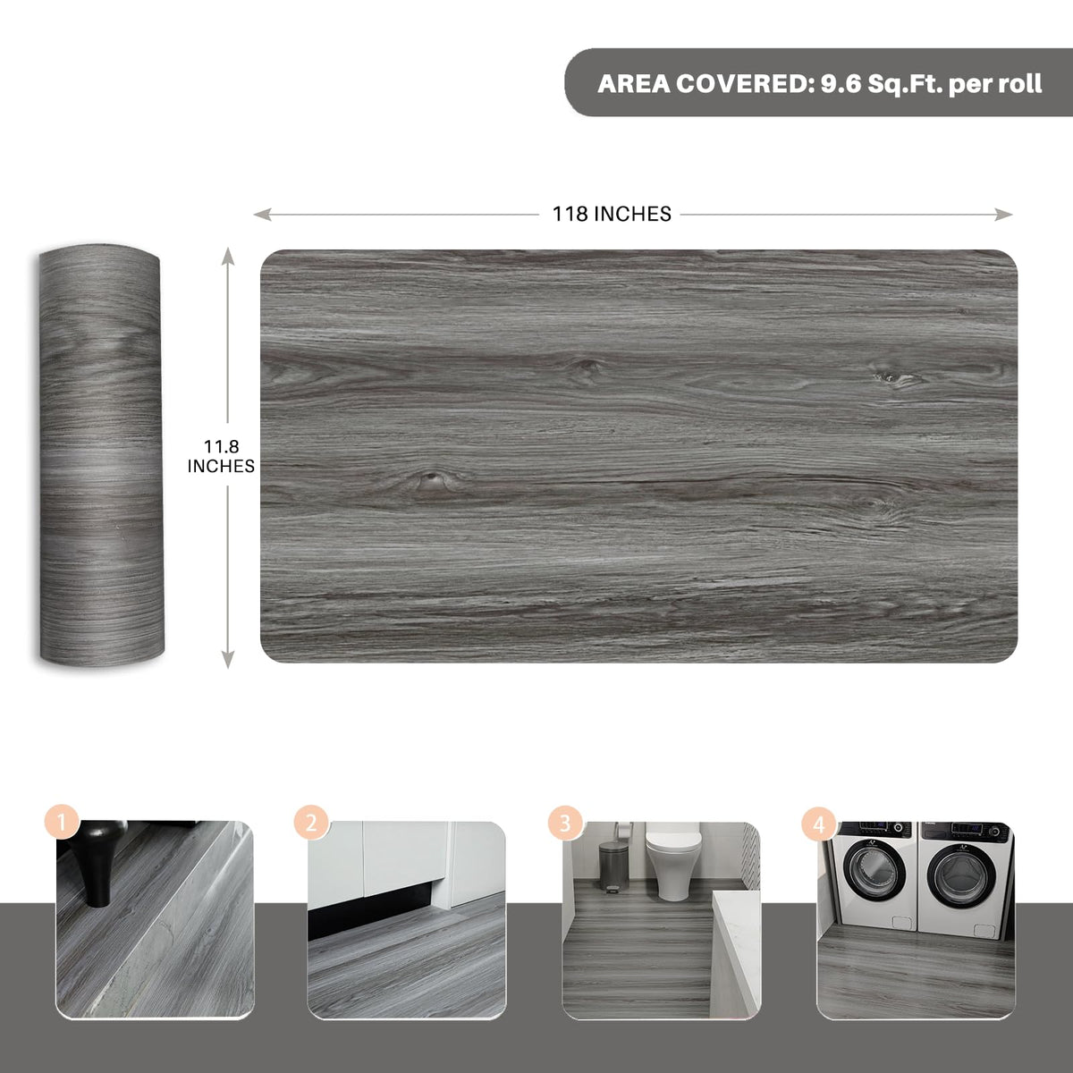 auxua Woodgrain Vinyl Floor Roll, 11.8" x 118", Quick‑Apply Peel & Stick auxua