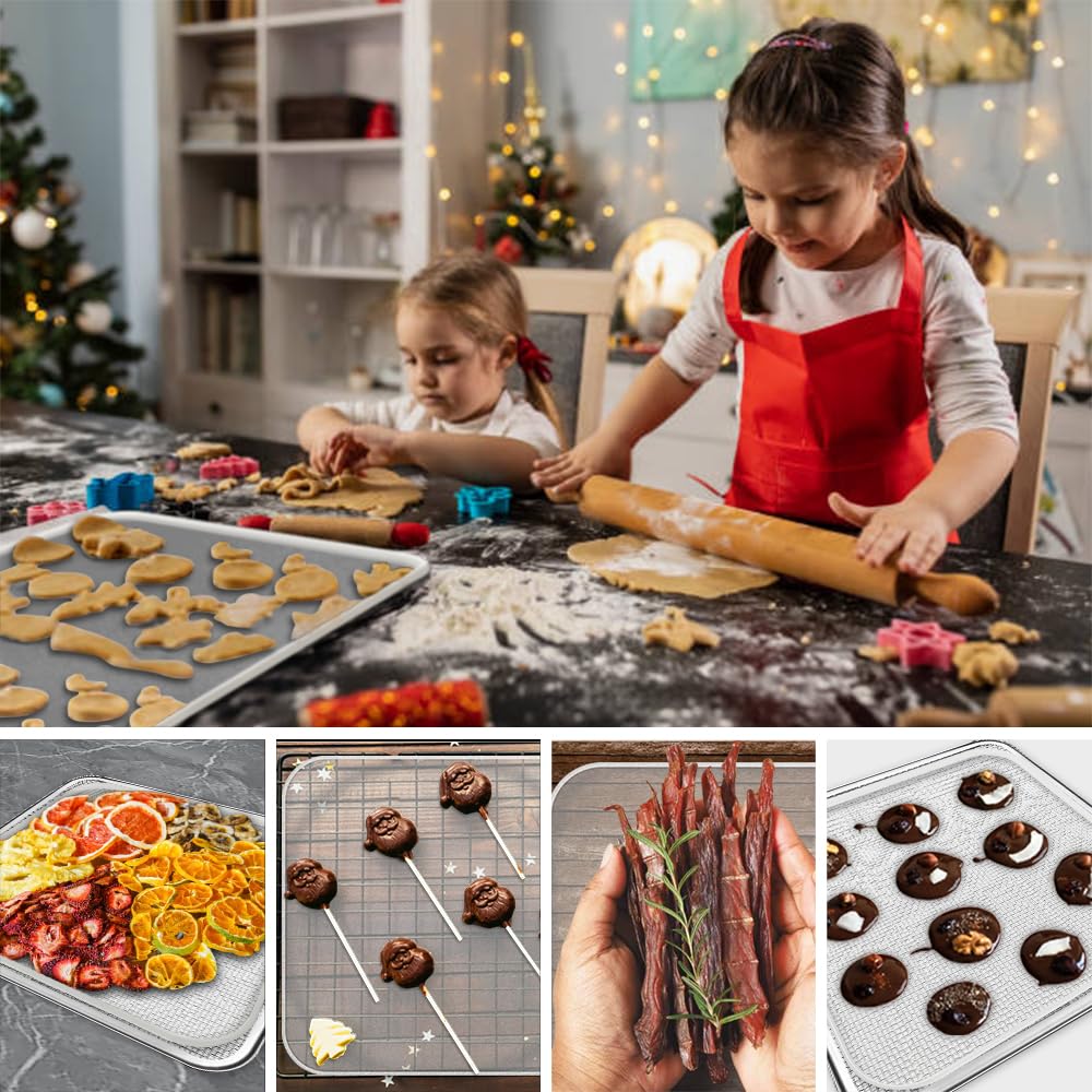 8 Pcs Silicone Food Dehydrator-Trays with Edge, 8 Pcs Mesh Dryer Mats,Reusable Non Stick Silicone Dehydrator Sheets (11x 11in) for Liquids,Fruit Leather,Herbs,Meat and Yogurt Cercker