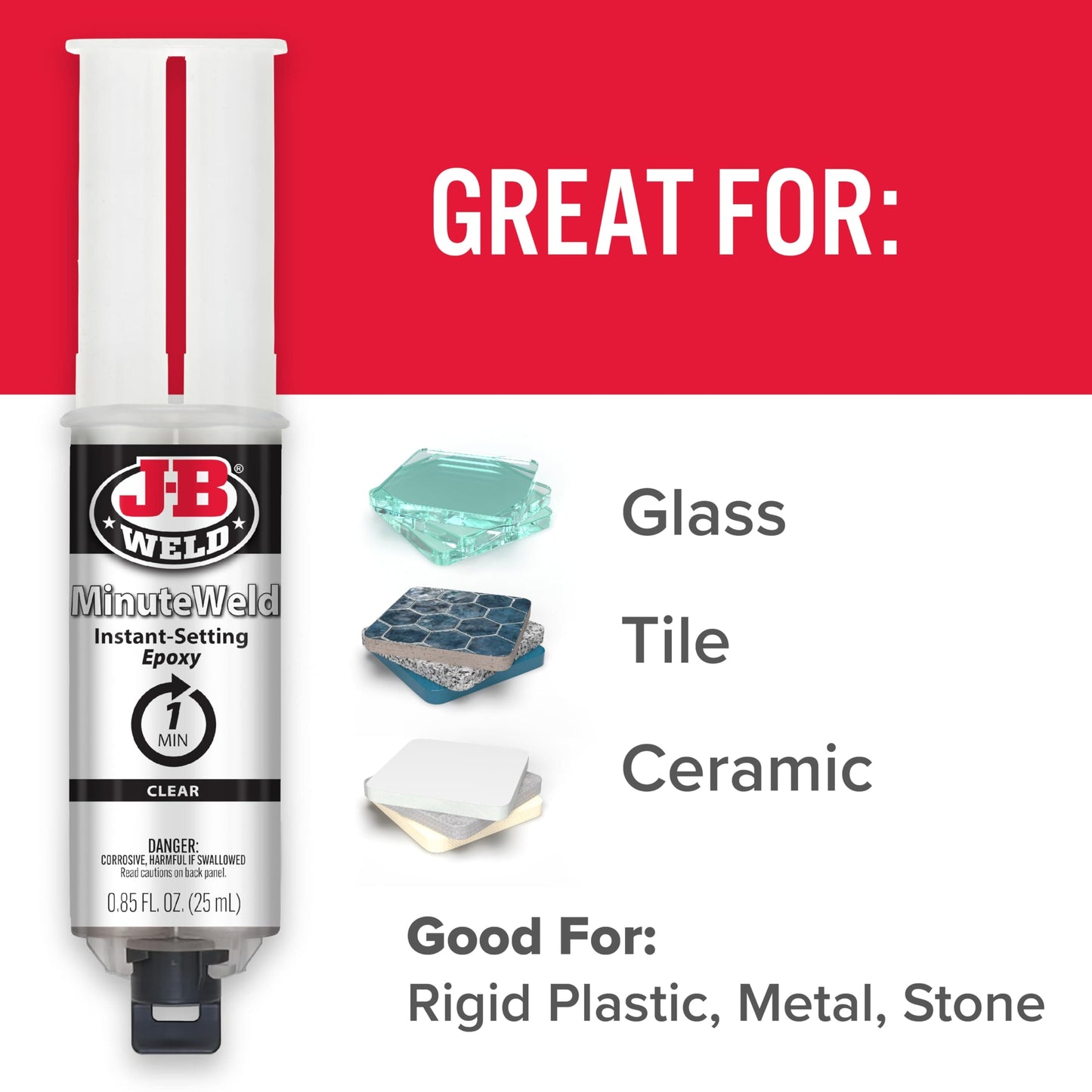 J-B Weld 50101 MinuteWeld Instant-Setting Epoxy Syringe - Clear - 25ml, 0.85 Fl Oz (Pack of 1) MEGA