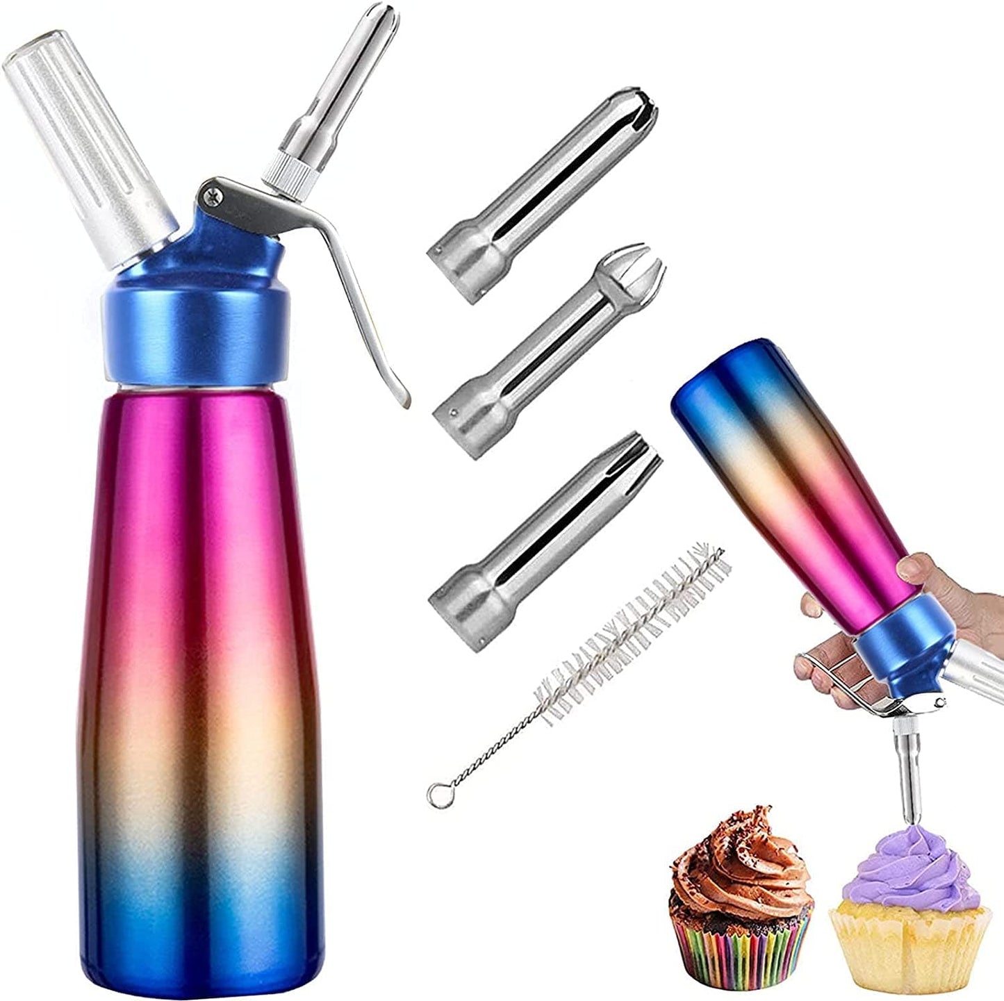 Professional Whipped Cream Dispenser Stainless Steel Cream Whipper, Durable Whip Cream Canister Whipping Siphon with 3 Decorating Nozzles, 1-Pint Gourmet Cream Whipper Thsinde