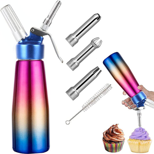 Professional Whipped Cream Dispenser Stainless Steel Cream Whipper, Durable Whip Cream Canister Whipping Siphon with 3 Decorating Nozzles, 1-Pint Gourmet Cream Whipper Thsinde