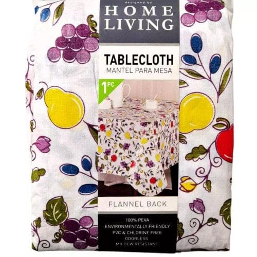 Home Living Flannel Back Rectangle Tablecloth (1 Piece) -  Dress your table and keep it protected with this fun table cover. With a fun multicoloured fruity print, this table cloth is stylish and makes clean up a breeze - 7450014090970 Pie's Variety Store