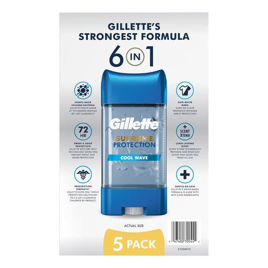 Gillette Supreme Protection Gel Deodorant 5 Units / 107 mL / 3.8 oz-507782 ebuystt