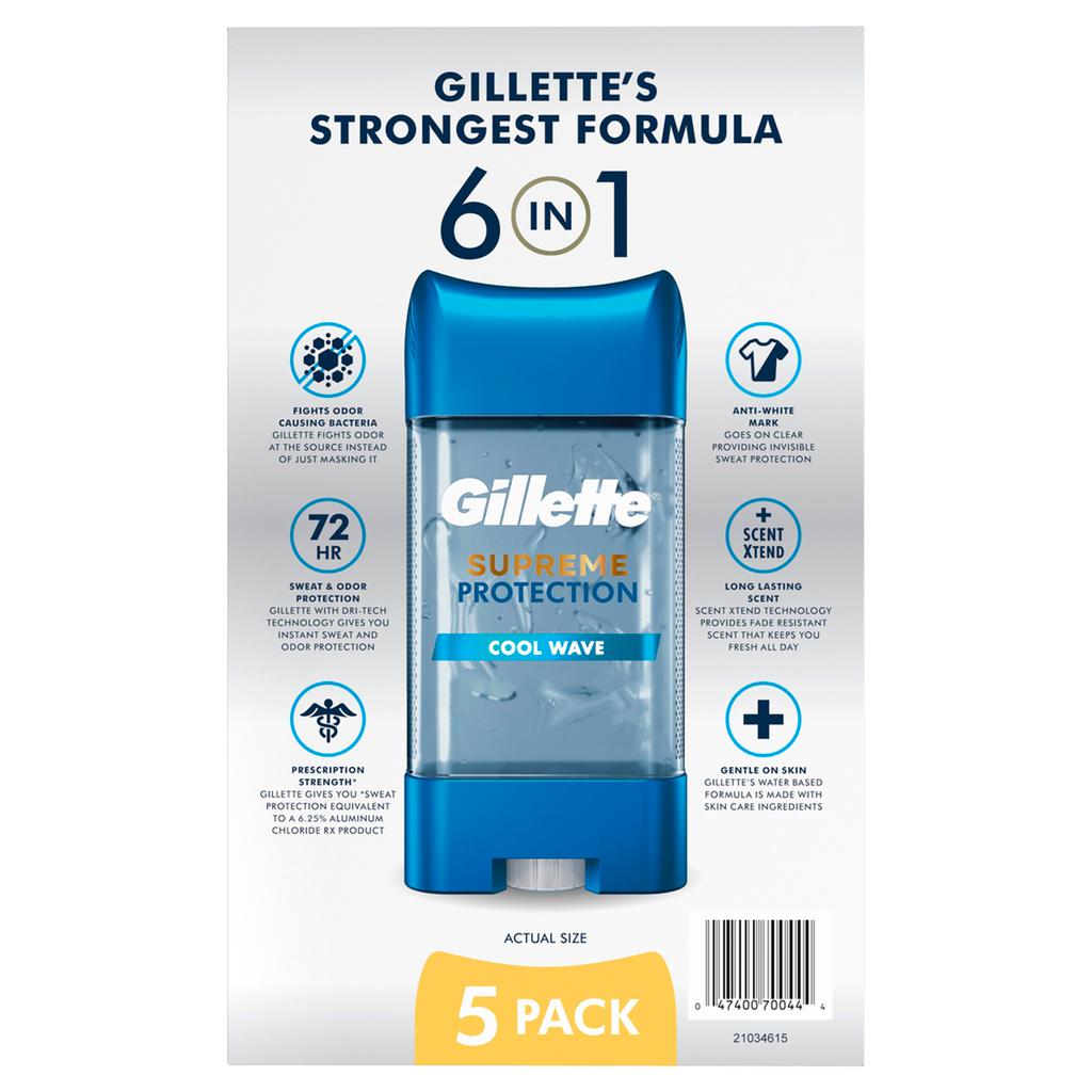 Gillette Cool Wave Men’s Antiperspirant and Deodorant Gel 5 Units / 107 g / 3.8 oz-419338 Hannah's Variety Store