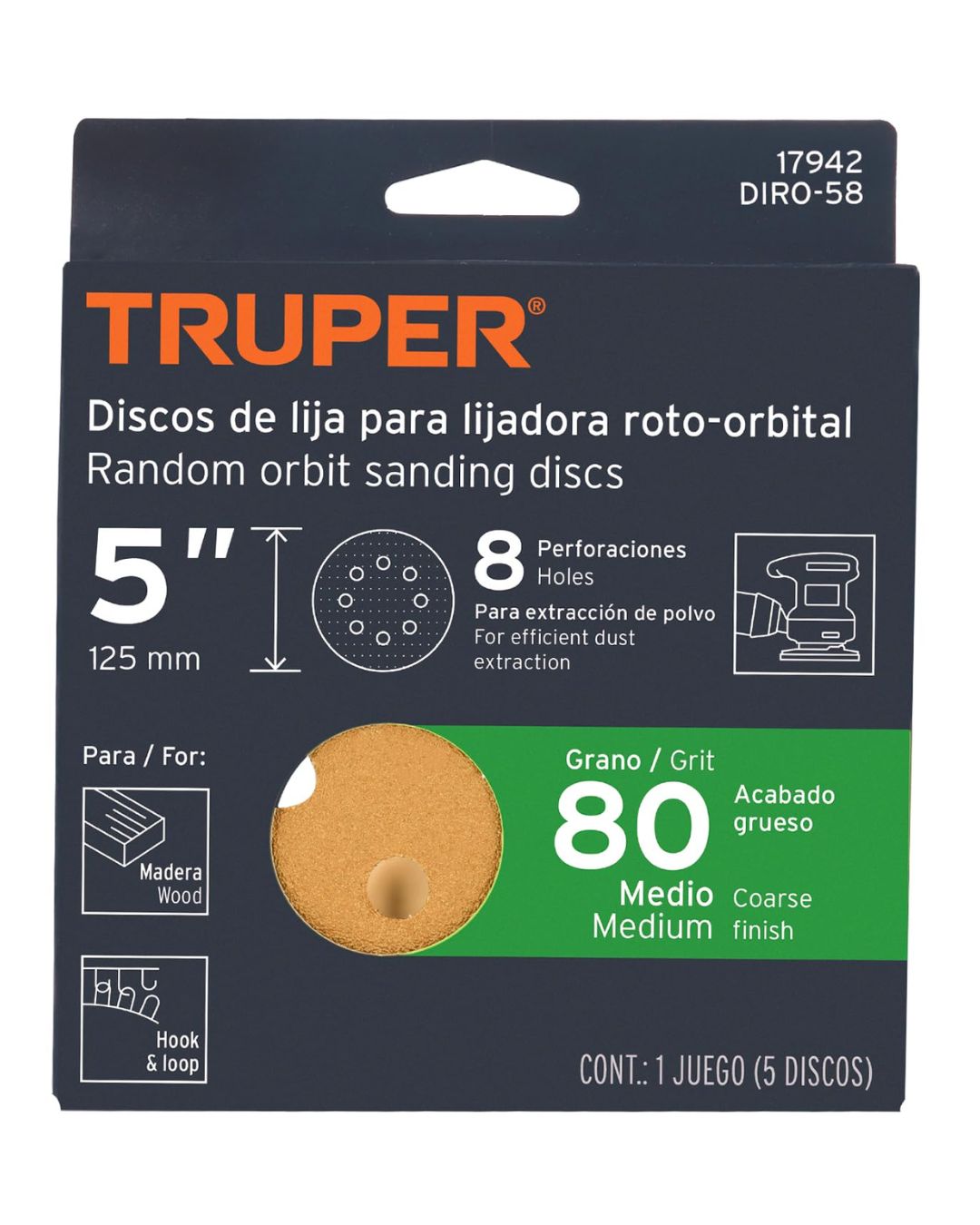 Truper 60 Gram, Round Orbit Grinder Sanding Paper Disc,  5PCS for Wood Sanding Buffing Polishing - 17848 mega