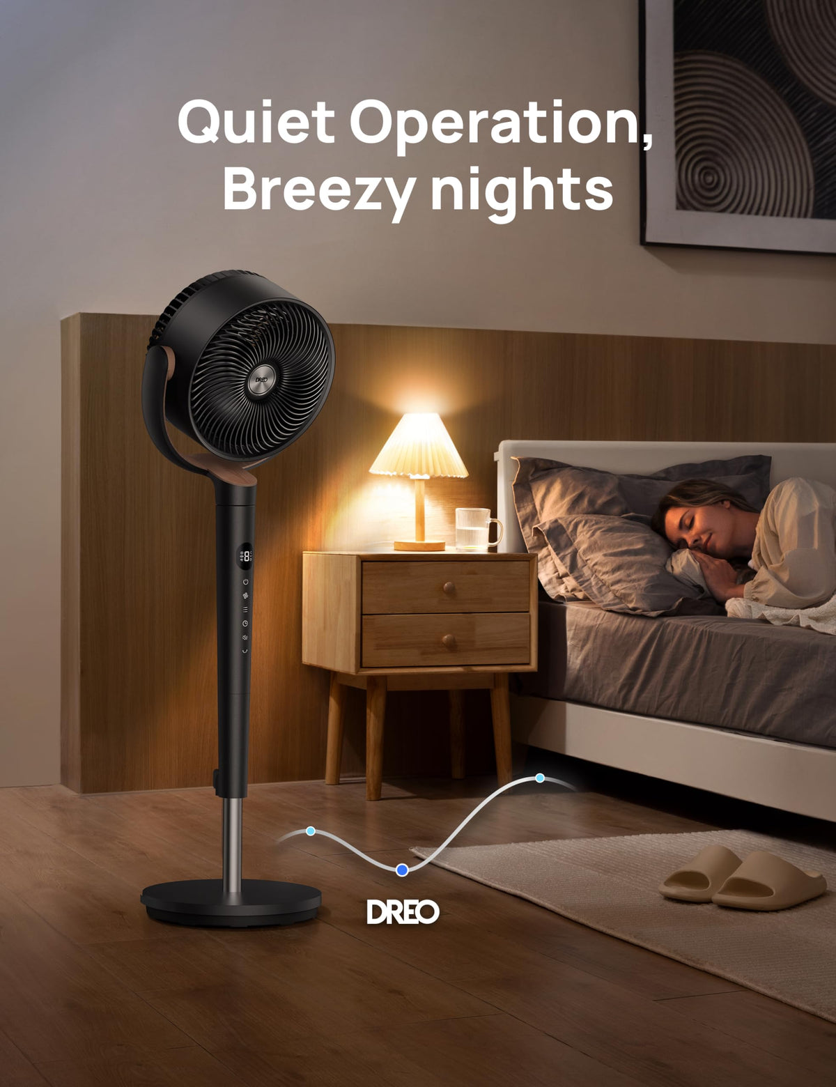 DREO Fan for Bedroom, 120° Oscillating Standing Fan, Quiet Floor Fan with DC Motor, Pedestal Fan for Room, 9 Speeds, 4 modes, 120° Manual Vertical, 37-42" Adjustable Height, 9H Timer, Dark Gray DREO