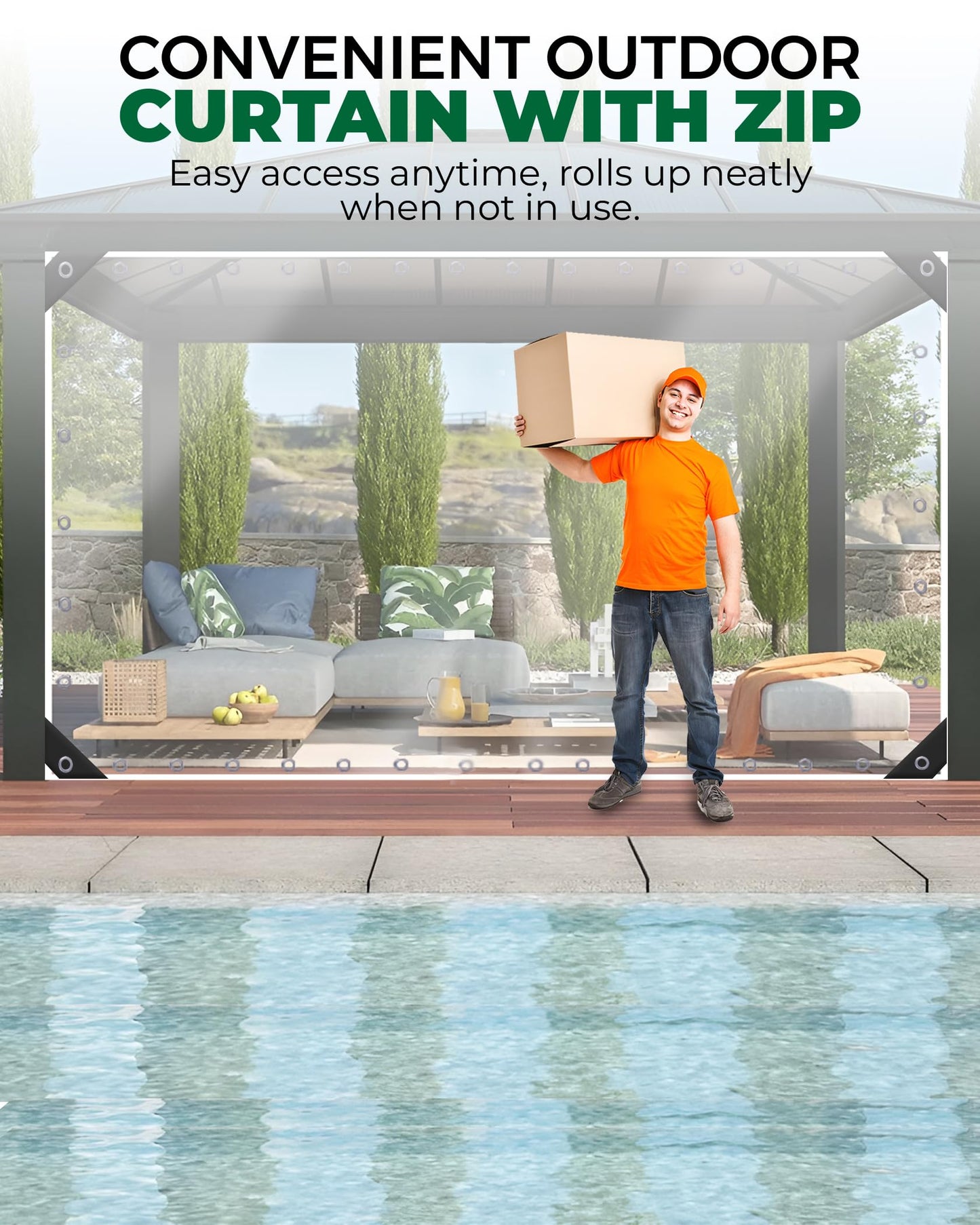 Erfolkerz 6'H x8'W Outdoor Vinyl Curtain 19oz Thicked Clear Tarps, Vinyl Patio Enclosure,Clear Outdoor Curtains Heavy Duty Waterproof Transparent Tarp with Grommets for Patio Gazebo Balcony Pergola Erfolkerz