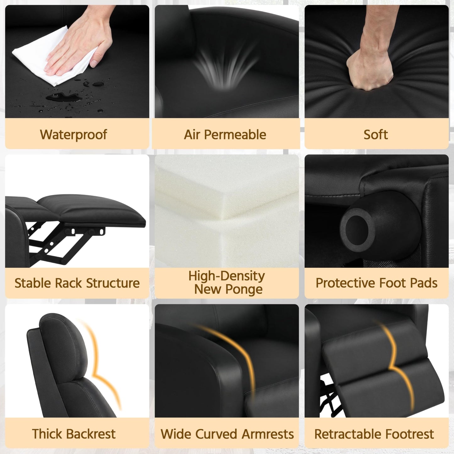 Yaheetech Recliner Chair PU Leather Recliner Sofa Home Theater Seating with Lumbar Support Overstuffed High-Density Sponge Push Back Recliners Armchair for Living Room Yaheetech