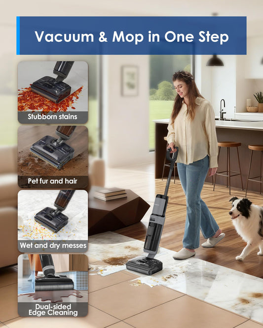 Tineco Floor ONE i5 Stretch Wet Dry Vacuum Cleaner, Vacuum & Mop in One Step, 20kpa Powerful Suction, 180° Lay-Flat Design, Anti-Tangle Design, Dual-Sided Edge Cleaning, Up to 30* Minutes Runtime Tineco