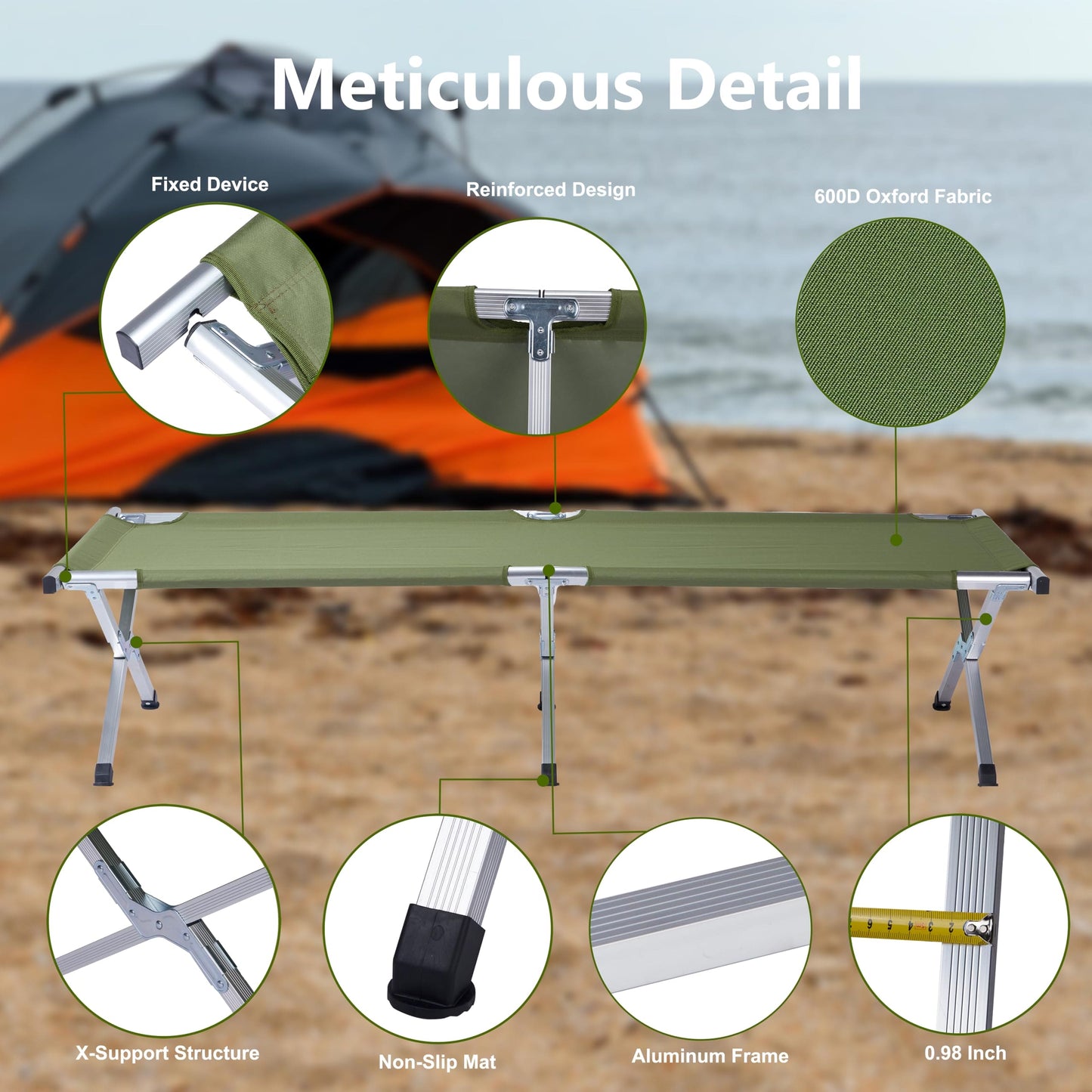 Outvita Folding Camping Cot, Sleeping Bed with Carry Bag, Lightweight Portable Cots for Travel, Fishing, Hiking and Outdoor Activities ebuys