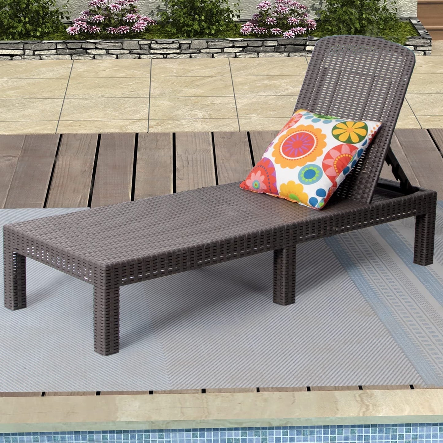 Outraveler Outdoor Chaise Lounge Chair for Pool, Patio Bench Waterproof Sunbed,Mocha ebuys