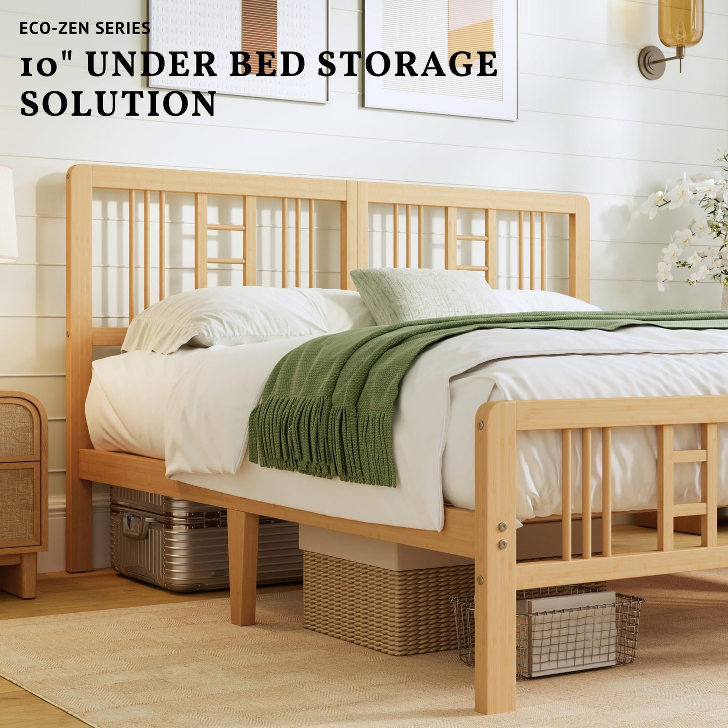 ZIYOO 12 Inch Twin Bamboo Bed Frame with Headboard, Modern Minimalist