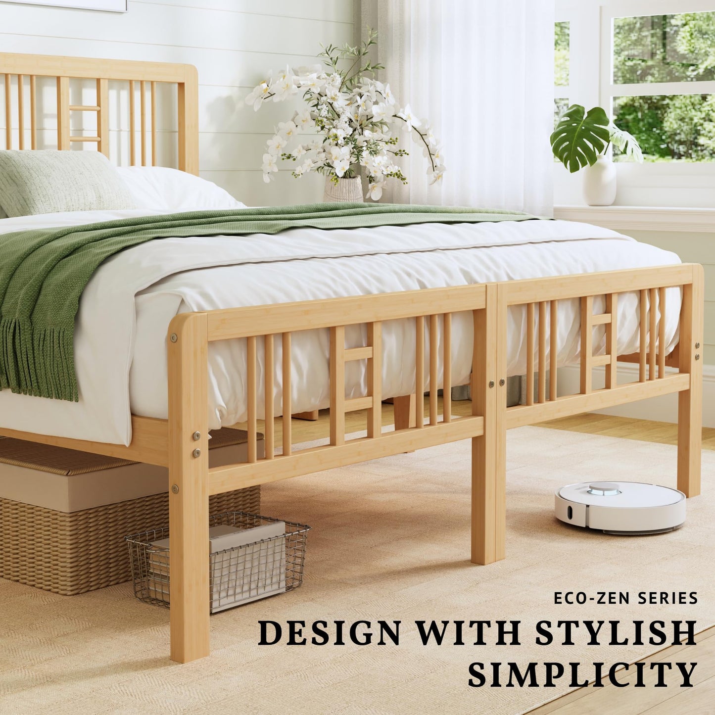 ZIYOO 12 Inch Twin Bamboo Bed Frame with Headboard, Modern Minimalist