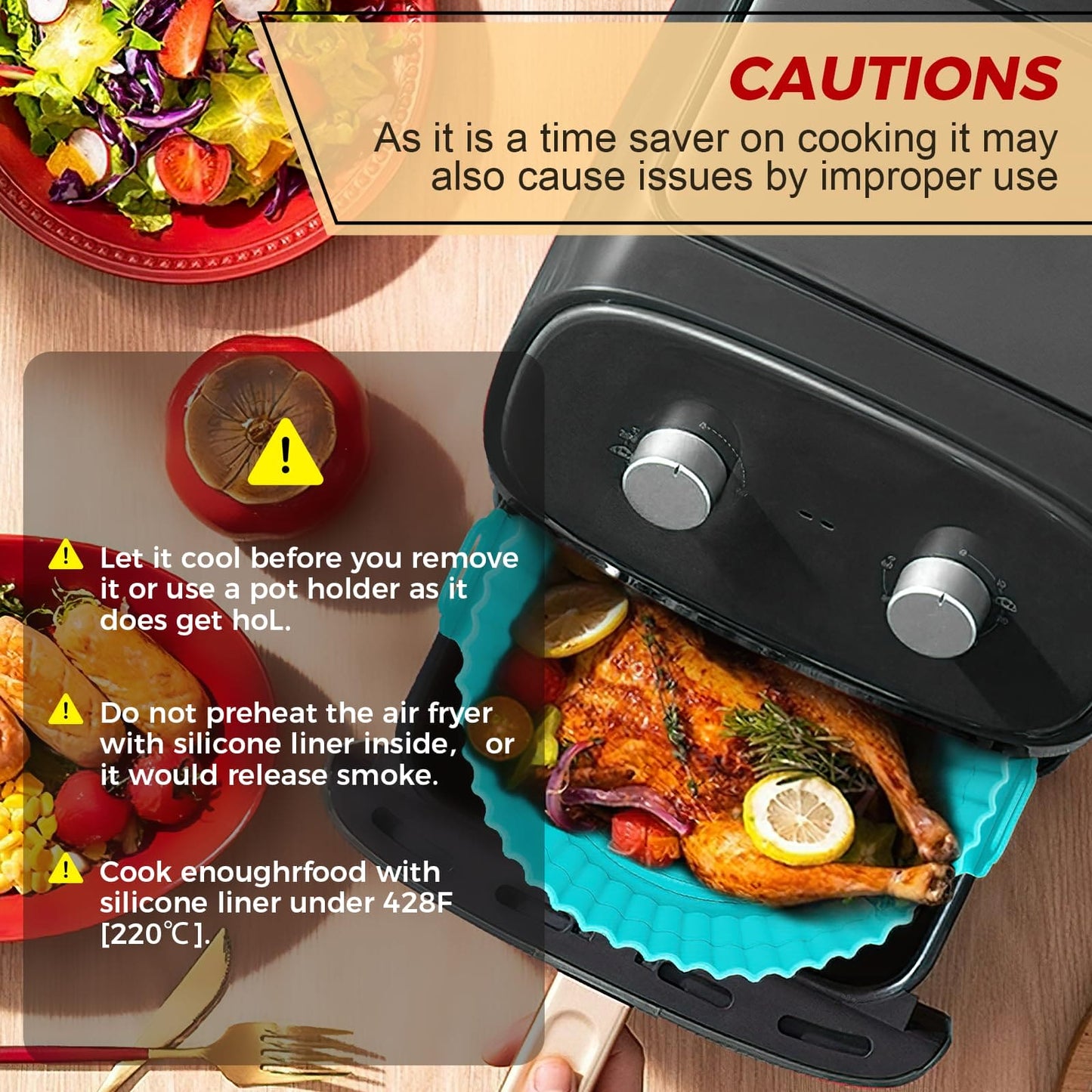 Buauty 3 Pack Air Fryer Silicone Liners 8inch Air Fryer Silicone Pot Reusable Food Grade Silicone Airfryer Liners Baking Tray Basket Accessories Replacement of Flammable Disposable Parchment Paper ebuys
