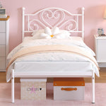 Weehom Twin Bed Frames with Headboard, Heavy Duty Metal Platform Under Bed Storage Space Easy Assembly for Kids Girls Adults White