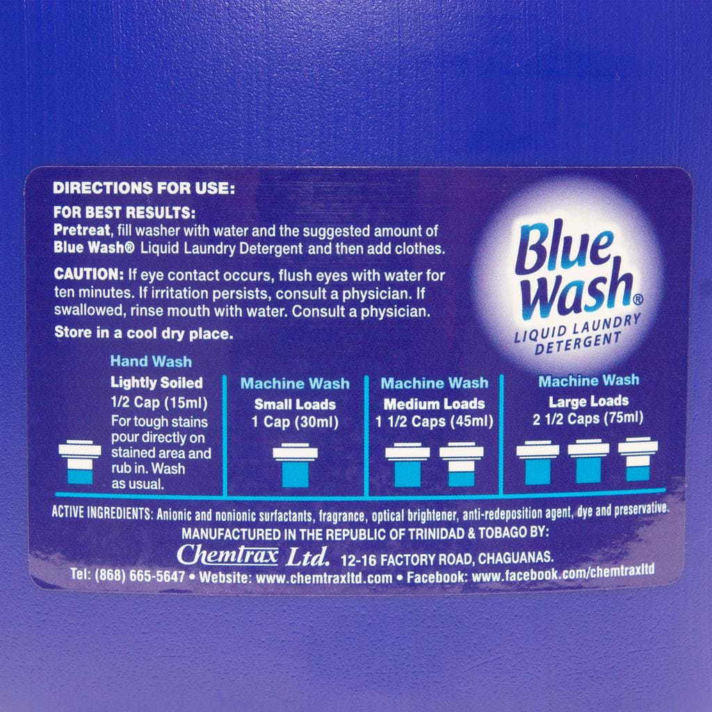 Blue Wash Laundry Detergent 5 L / 167 loads. Blue Wash liquid laundry is a dark blue, viscous liquid formulated with anionic and non-ionic surfactants, soil suspending agents and optical brighteners. -274075 EBUYSTT