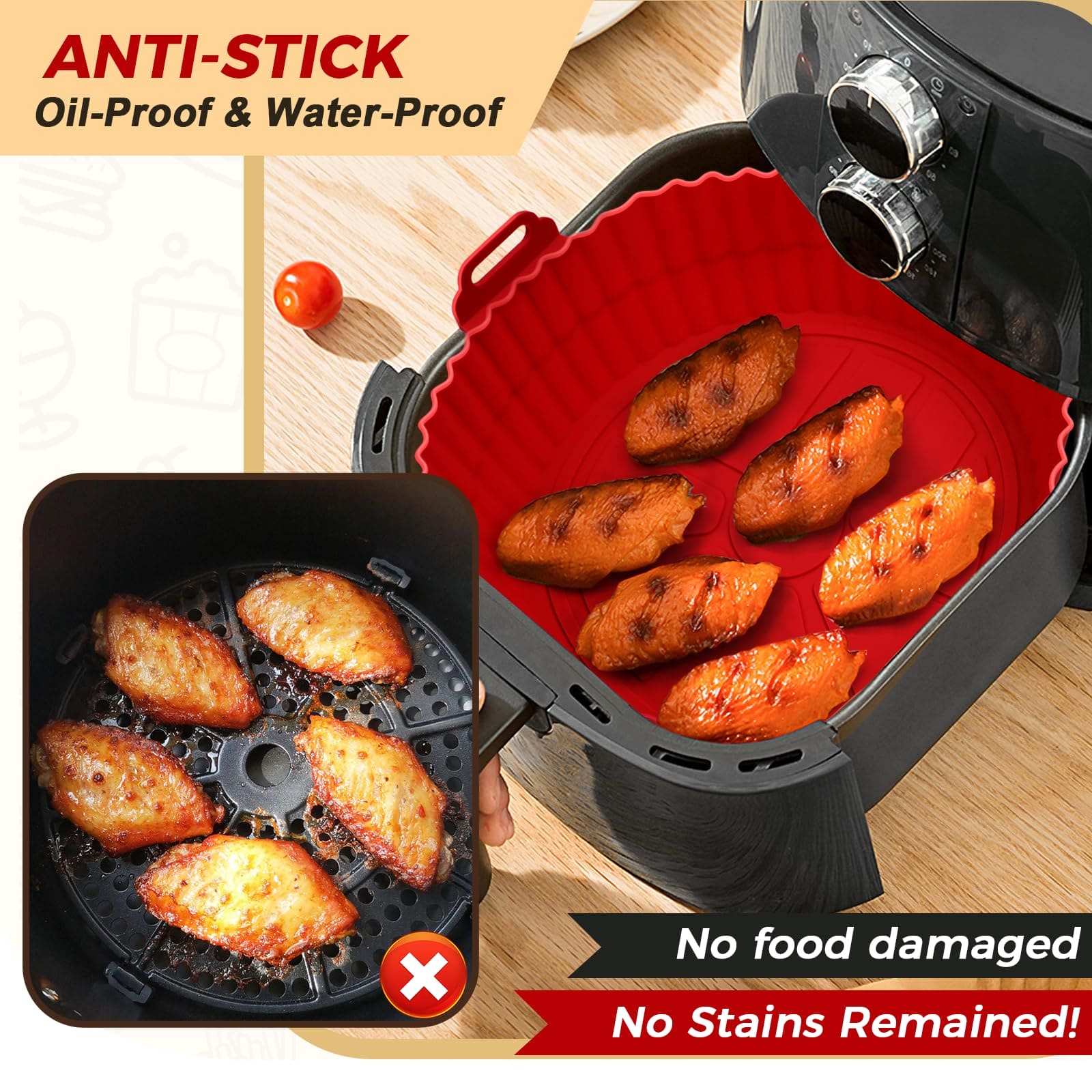 Buauty 3 Pack Air Fryer Silicone Liners 8inch Air Fryer Silicone Pot Reusable Food Grade Silicone Airfryer Liners Baking Tray Basket Accessories Replacement of Flammable Disposable Parchment Paper ebuys