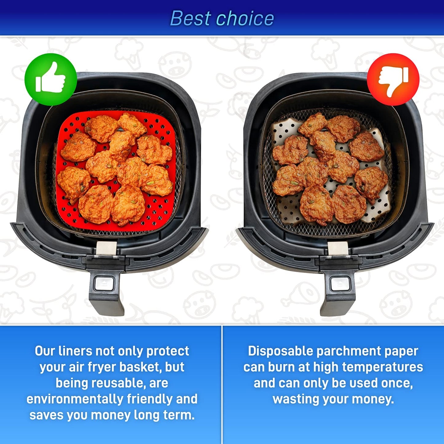 Reusable Silicone Air Fryer Liners with Air Fryer Magnetic Cheat Sheet, Easy Clean Air Fryer Accessories, Non Stick, AirFryer Accessory Parchment Paper Replacement (Square 8.5") ebuys