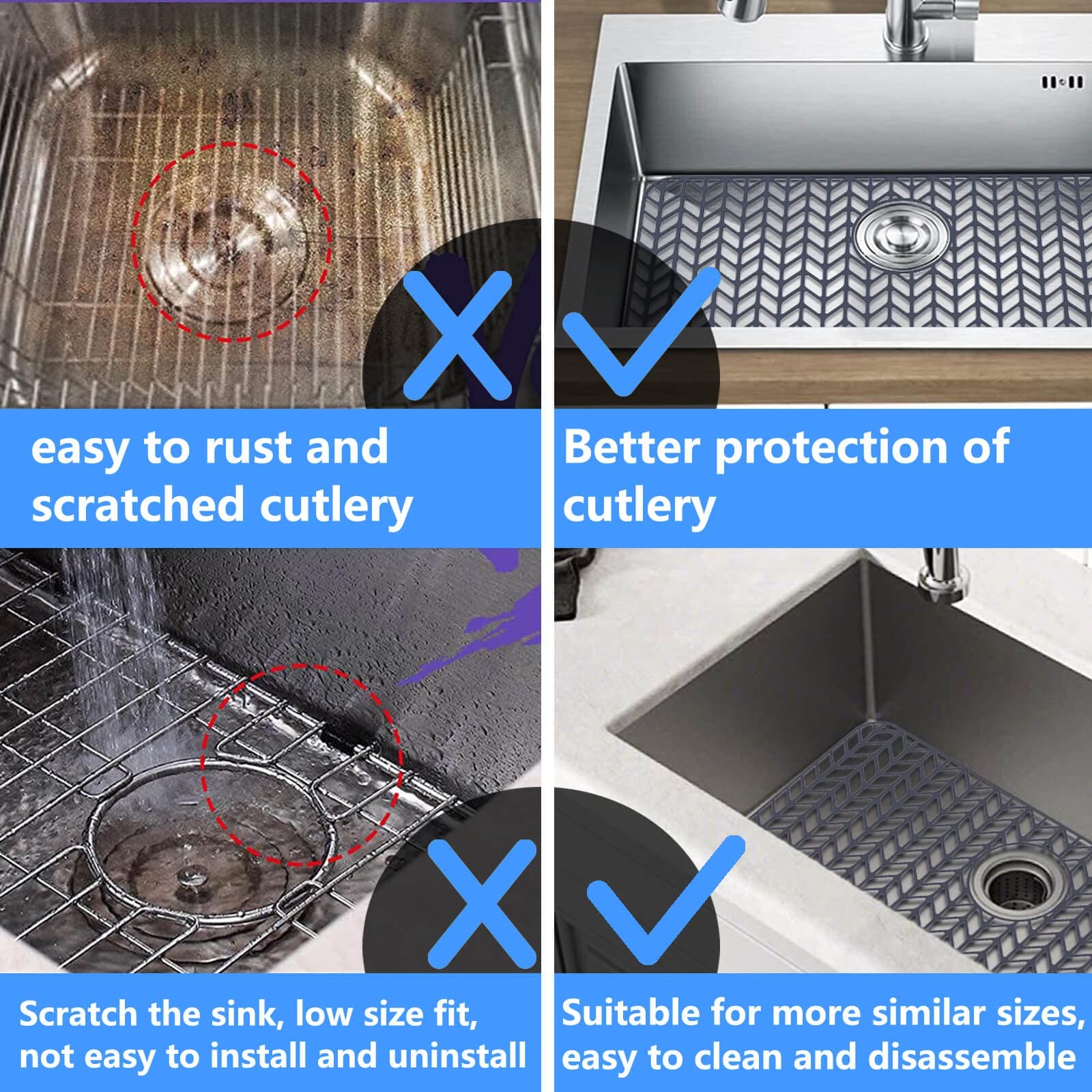 Silicone sink mat protectors for Kitchen12”13”16”18”19”24”26”28”29”.JIUBAR Kitchen Sink Protector Grid for Farmhouse Stainless Steel accessory with Center Drain.(18.2''x 12.5''Grey) JIUBAR