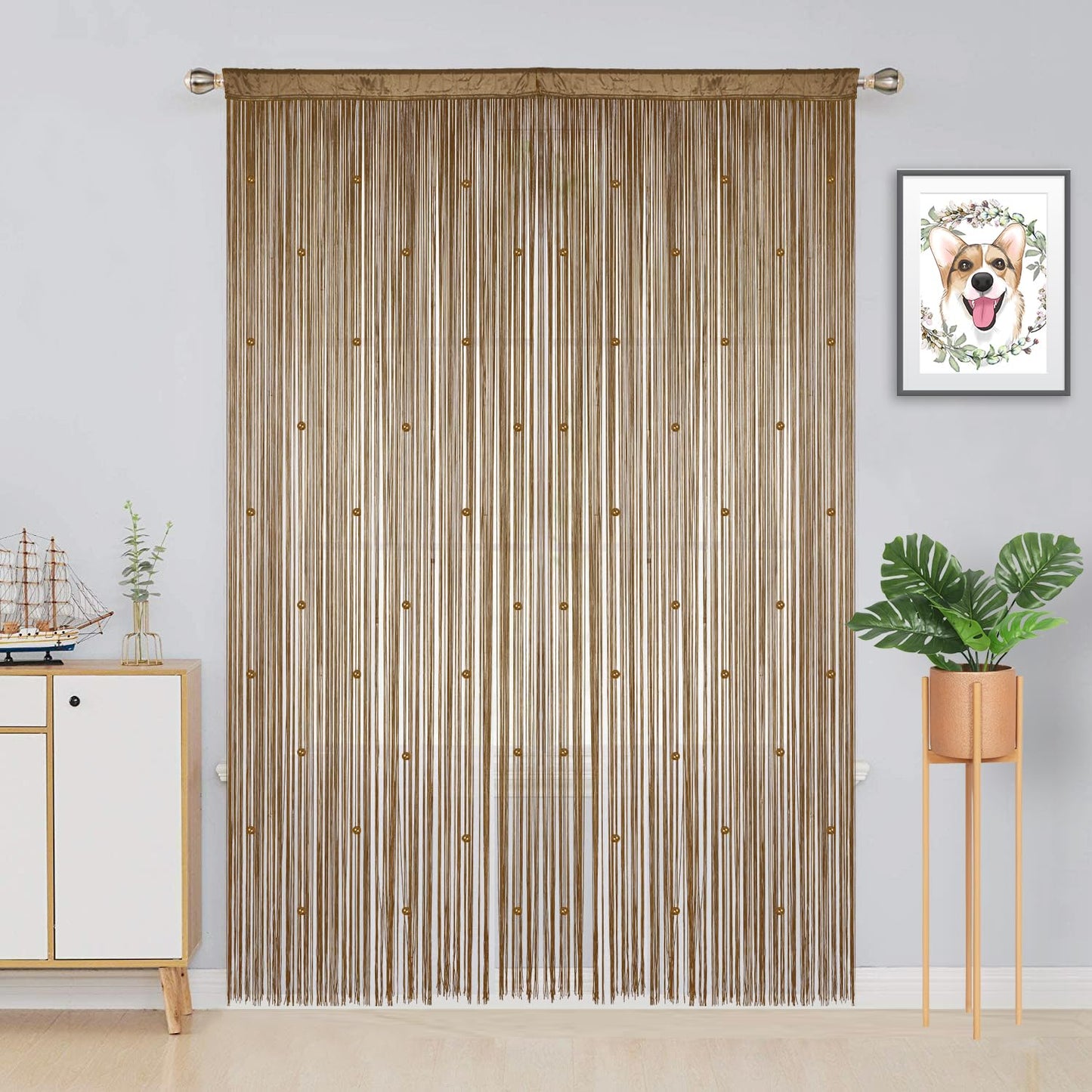 YIIBAII Beaded Curtain Beaded Curtains for Doorways Crystals Suitable for Interior Decoration and Partitions Hippy Closet Curtains (Brown, 39"x79") YIIBAII