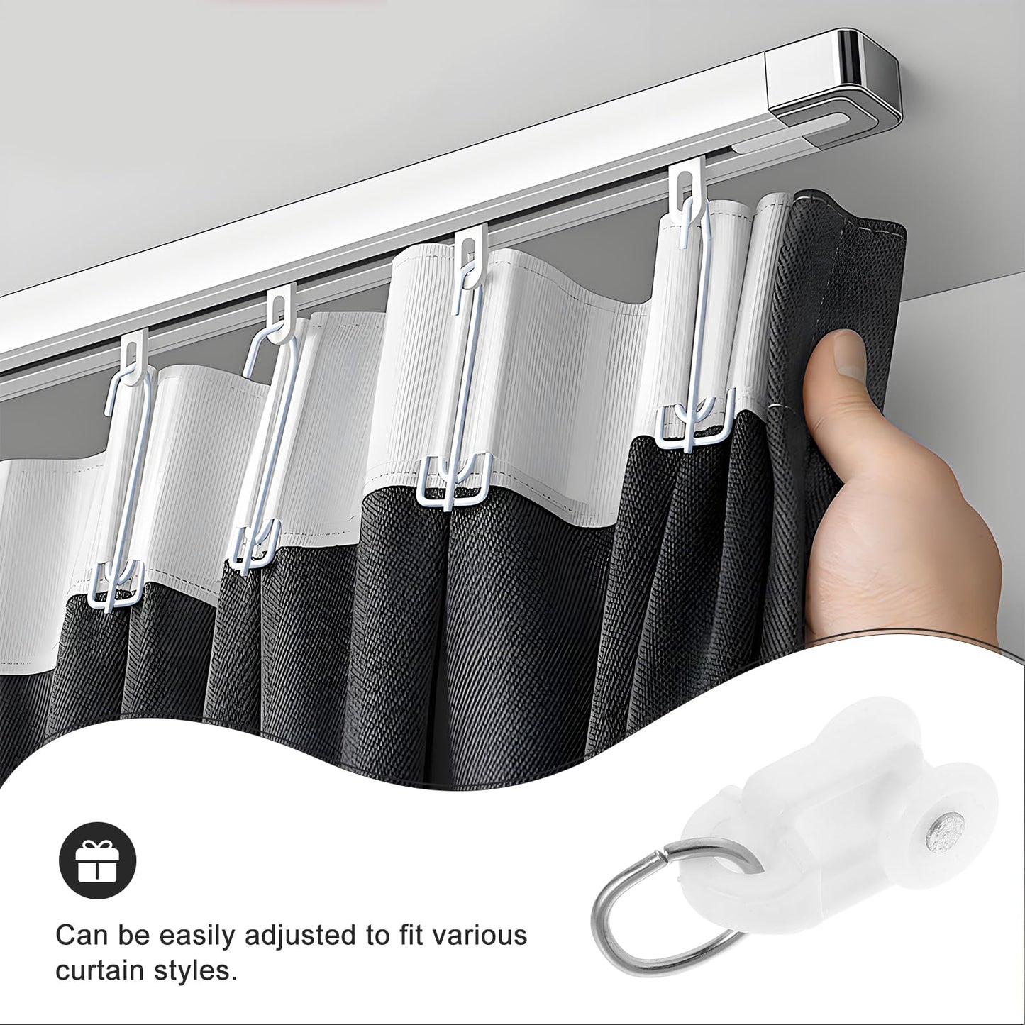 SEWACC 50pcs Curtain Track Rollers Curtain Rail Pulleys Runners Ceiling Curtain Track Hooks White Plastic Drapery Rail Gliders Curtain Rail Accessories SEWACC