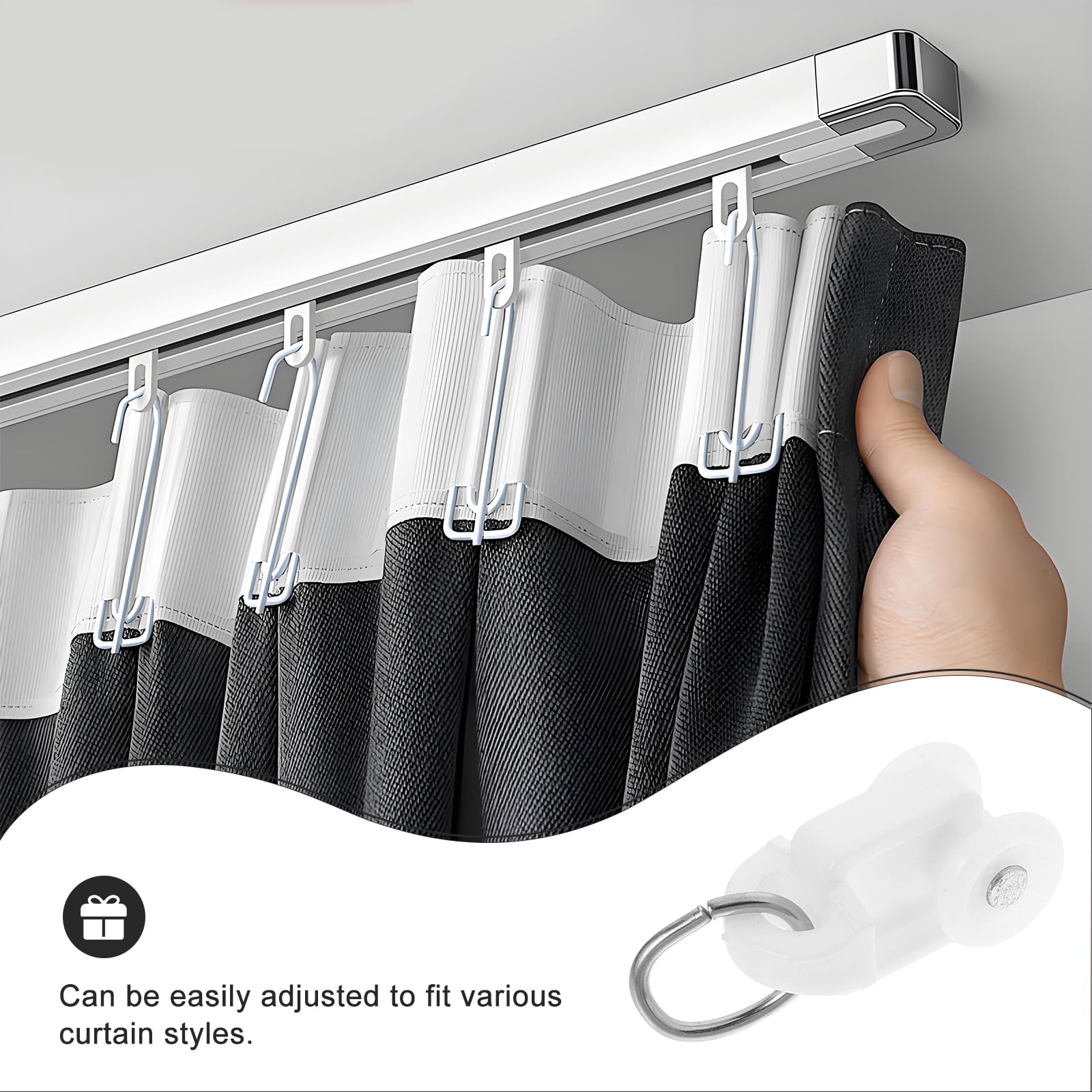 SEWACC 50pcs Curtain Track Rollers Curtain Rail Pulleys Runners Ceiling Curtain Track Hooks White Plastic Drapery Rail Gliders Curtain Rail Accessories SEWACC